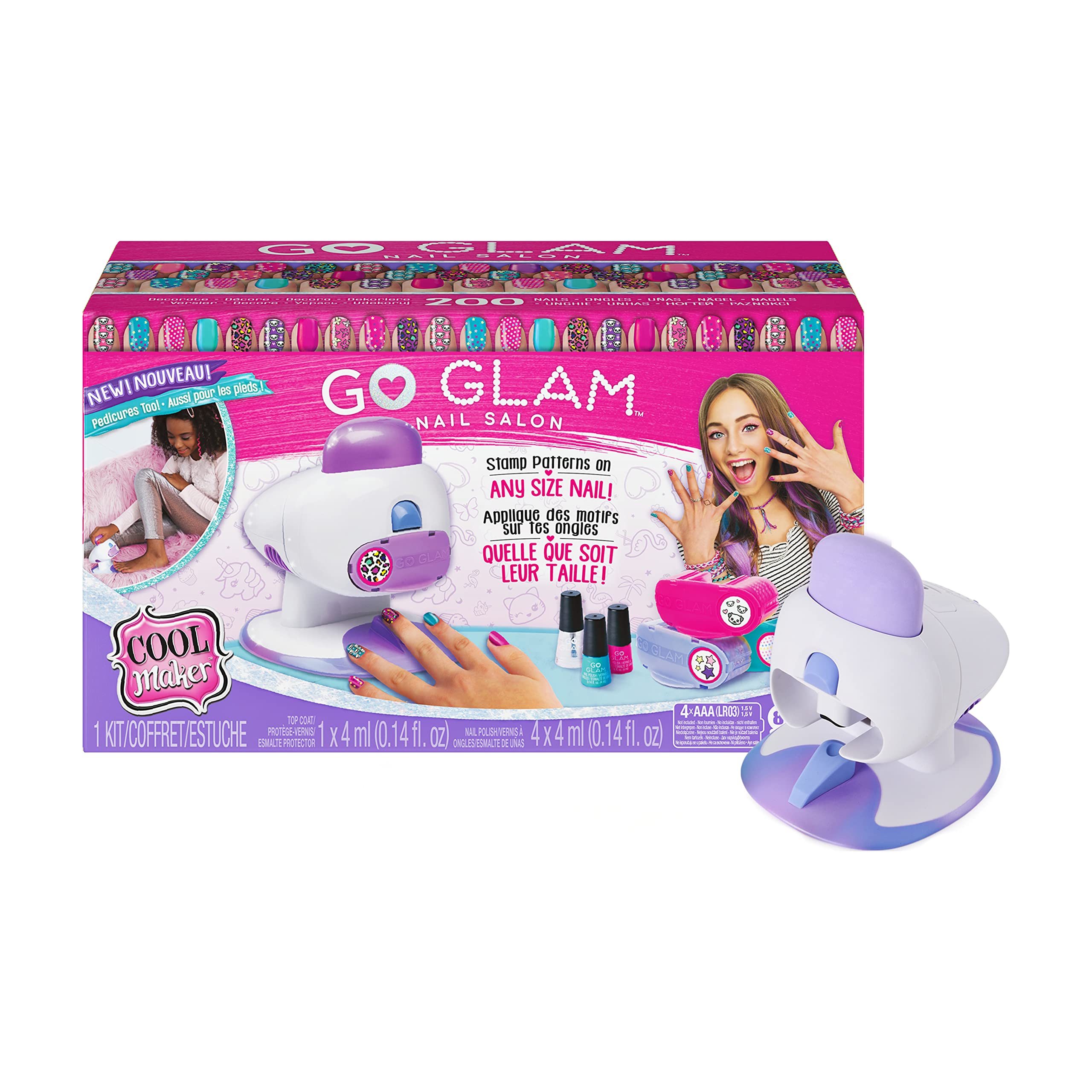 Cool Maker GO Glam Nail Stamper Deluxe Salon Kit with Built-in Dryer for Professional Manicures & Pedicures - Includes 3 Bonus Nail Art Patterns & 2 Premium Nail Polishes (Amazon Exclusive) - Perfect for Home Spa Days, DIY Nail Art & Salon-Quality Results