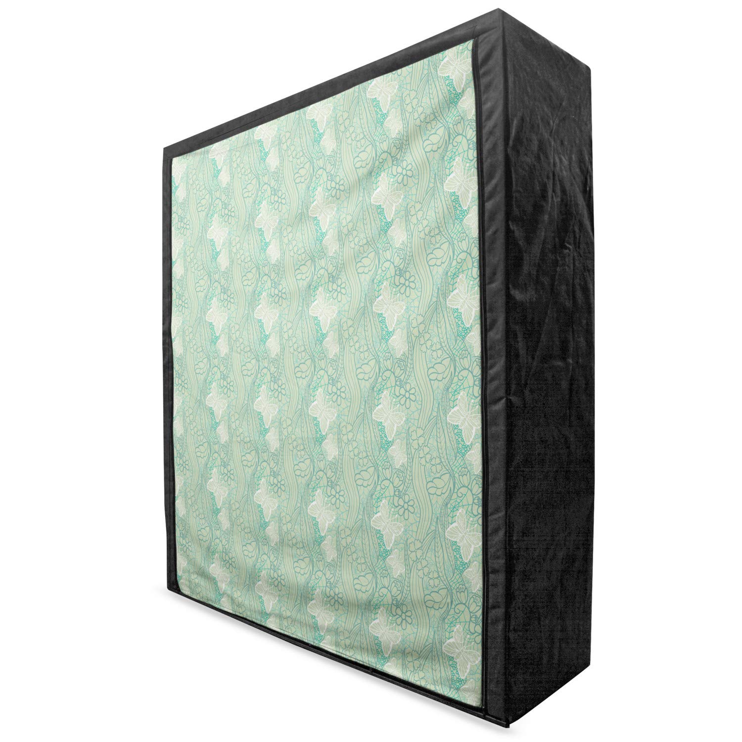 Ambesonne Green Portable Fabric Wardrobe with Lace Style Forest & Butterfly Pattern - 59 Inch Clothing Organizer with Shelves for Bedroom, Closet Storage & Travel Use - Pale Green Turquoise
