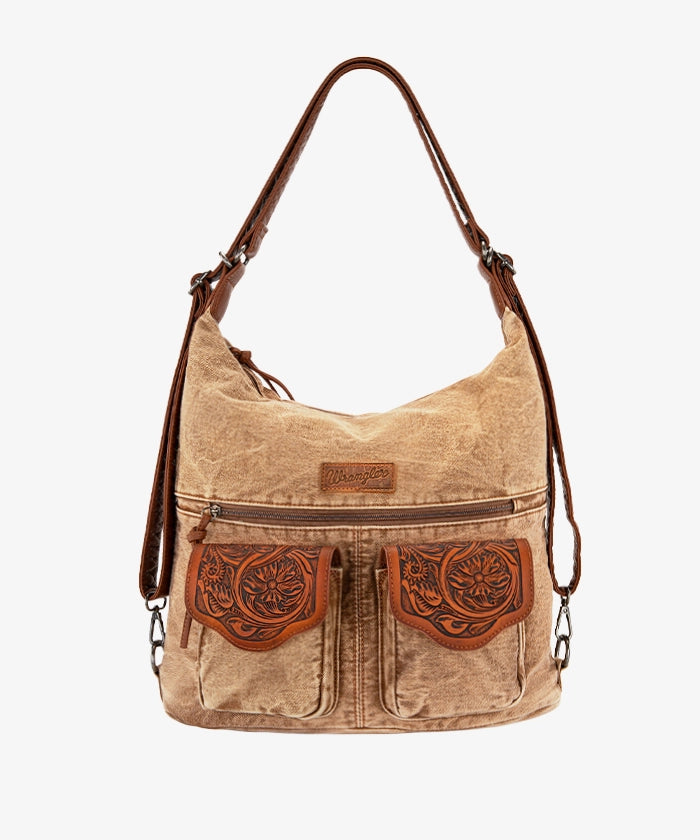 Wrangler Floral Tooled Denim Hobo Bag Convertible - Stylish Crossbody Purse for Women, Perfect for Concerts, Travel & Everyday Use