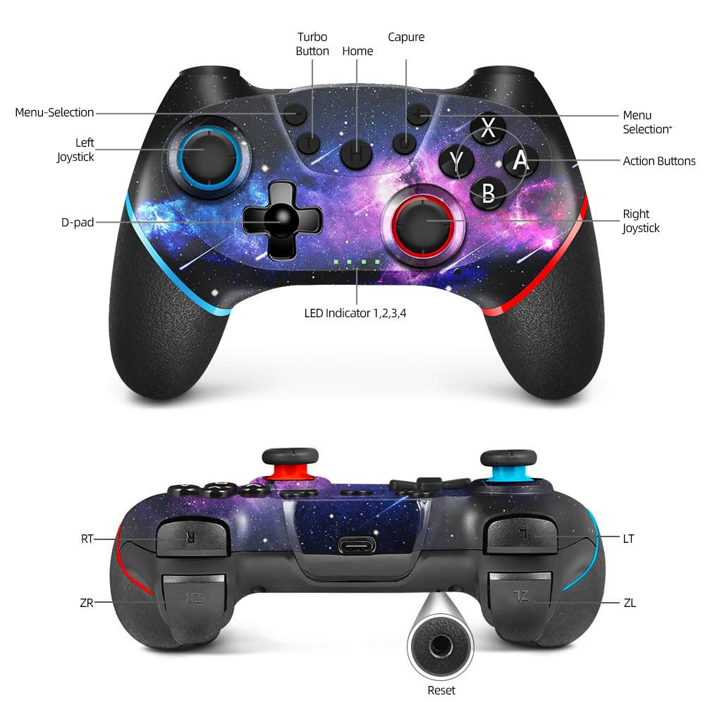 AceGamer Wireless Pro Controller for Nintendo Switch/Lite/OLED - Galaxy Custom Design, Dual Vibration, Turbo Button & Ergonomic Grip - Perfect for Gaming, Travel & Family Game Nights (Galaxy Edition)