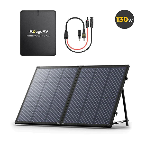 BougeRV 130W Monocrystalline Portable Solar Panel for Camping, RV, Off-Grid Power - Lightweight & Waterproof Solar Charger