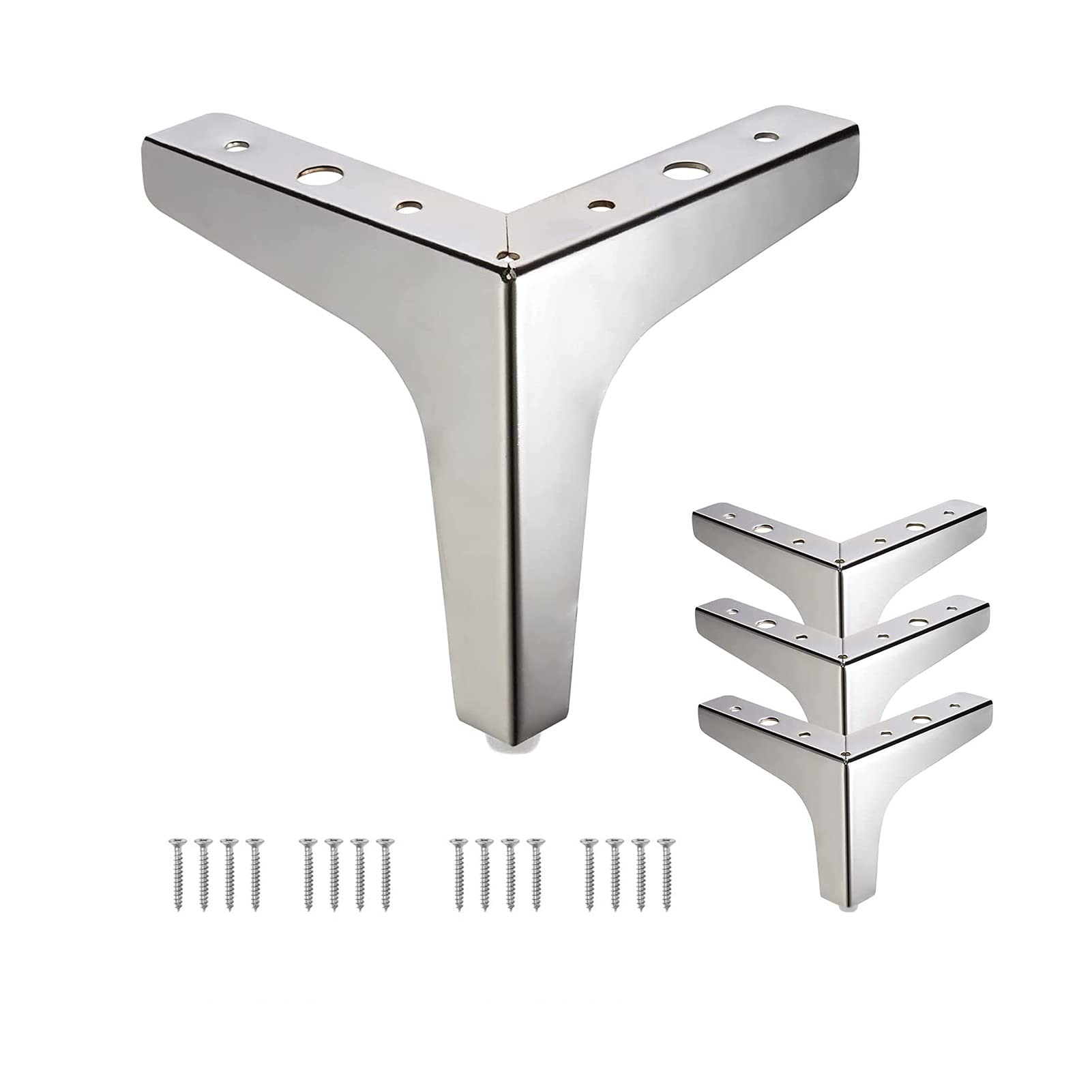 4 Pack Modern Metal Triangle Furniture Legs - Silver Iron Replacement Feet for Cabinets, Sofas, Chairs & Coffee Tables (6.7 Inch/17cm) - Sturdy DIY Upgrade for Home & Office Furniture