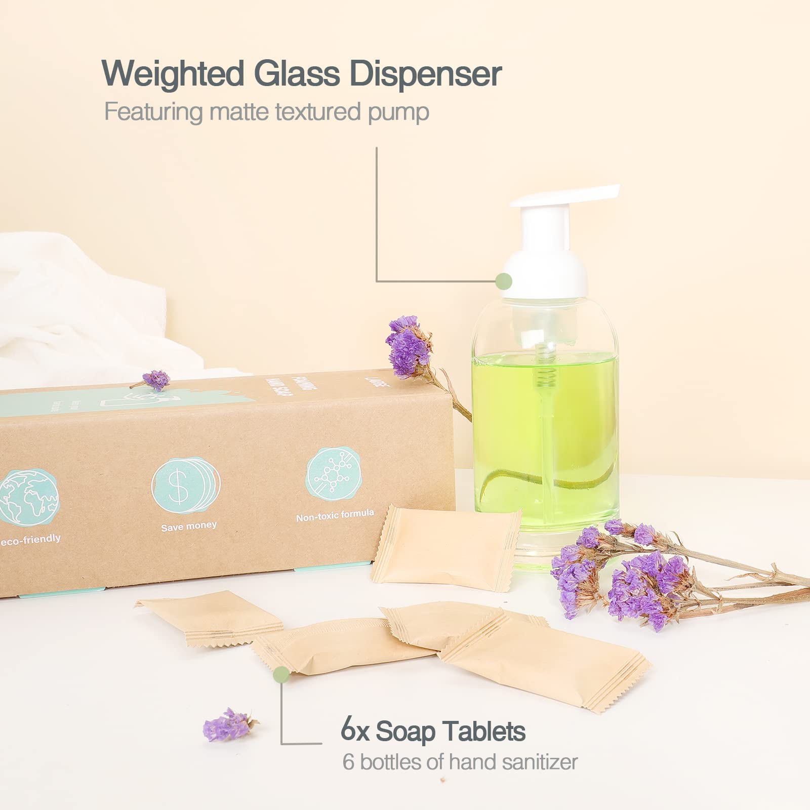 Eco-Friendly Foaming Hand Soap Refill Tablets - 60 Count | Travel & Home Use | Zero Waste Bathroom Essentials | Vegan & Cruelty-Free | Perfect for Kitchen, Office, and On-the-Go Hygiene