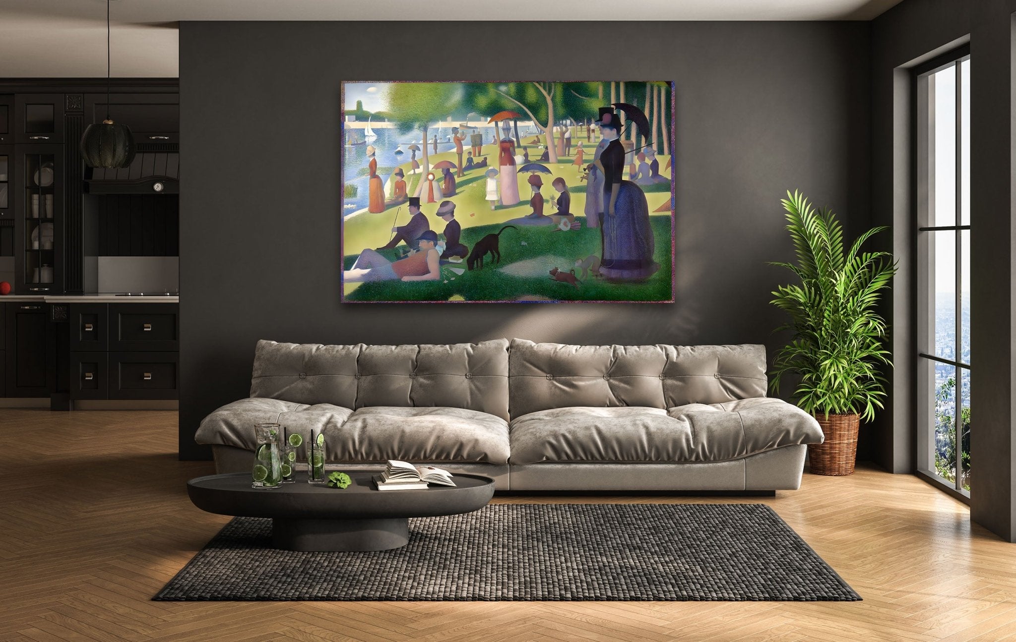Georges Seurat Grande Jatte Island Glass Wall Art - Sunday Afternoon Painting Reproduction - Perfect for Living Room, Bedroom & Office Decor
