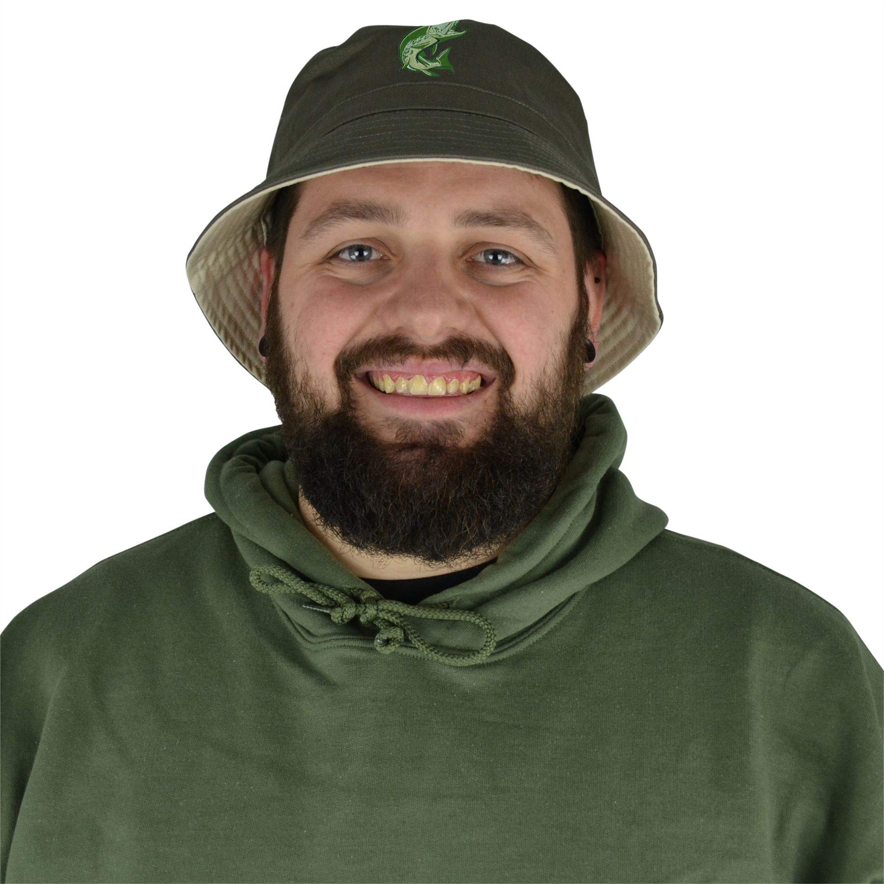 **Men's Fishing Bucket Hat - Embroidered Fish Pike Design - UV Protection & Breathable for Outdoor Fishing, Hiking, and Camping**