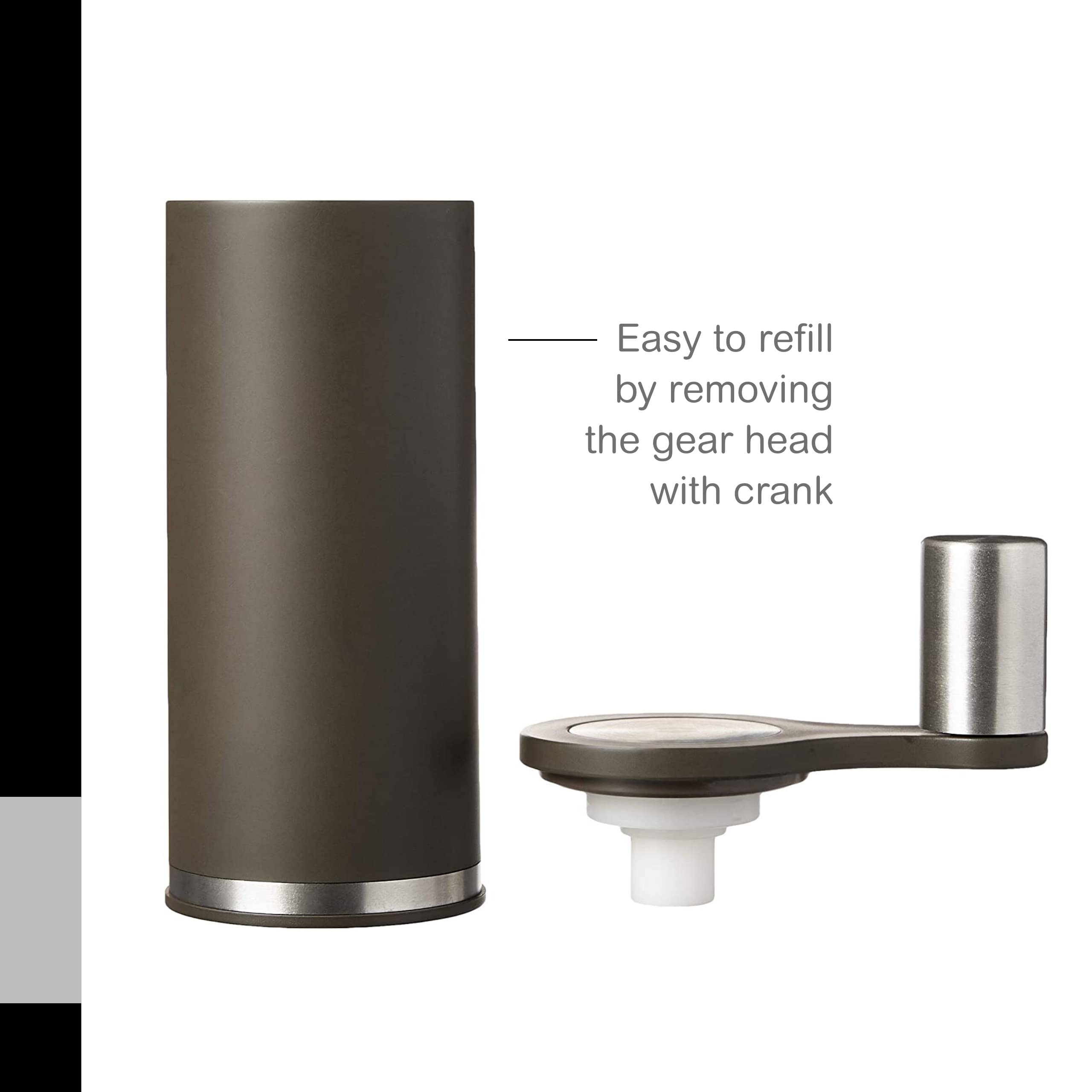 Premium Manual Salt and Pepper Grinder Mill - Adjustable Coarse to Fine Grind - Refillable Stainless Steel Spice Mill with Ergonomic Gear Crank - Perfect for Kitchen, Dining Table & Outdoor Cooking (Mocha, 5.5 Inch)