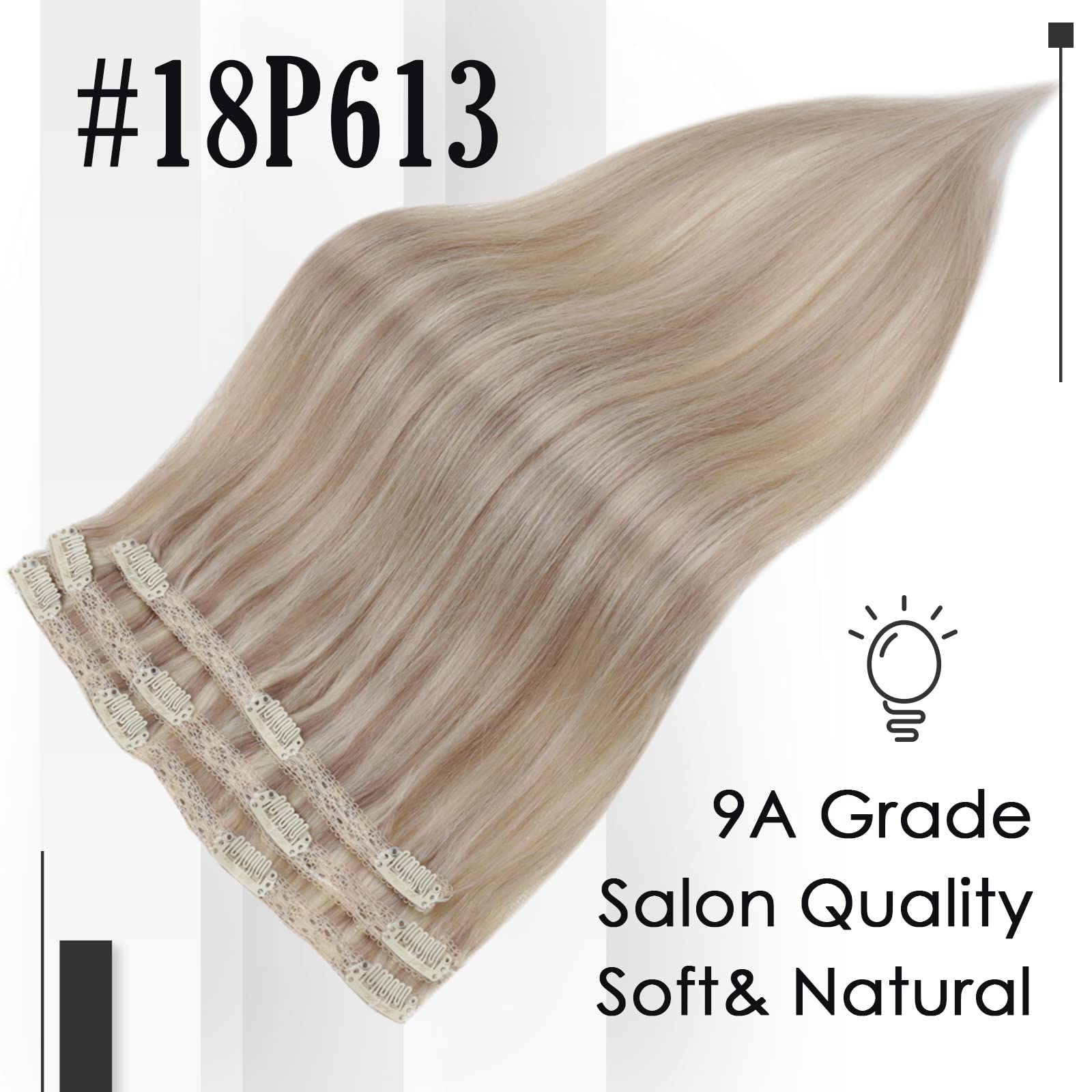 20 Inch Clip in Hair Extensions Real Human Hair - Blonde Highlight Hair Extensions Bundle (3Pcs & 7Pcs) 180Grams for Thick Hair - Natural Look for Daily Wear, Parties & Special Occasions