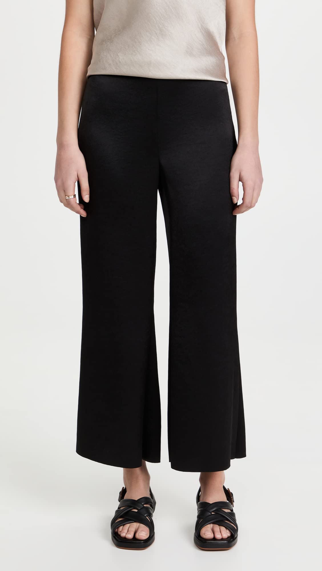 Vince Women's Satin Wide Leg Flare Pants - Elegant High Waist Palazzo Trousers for Work, Office & Evening Outfits