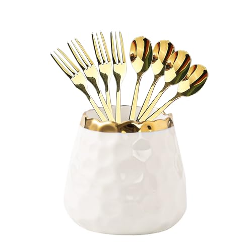 White Ceramic Jar+4 Spoons+4 Forks