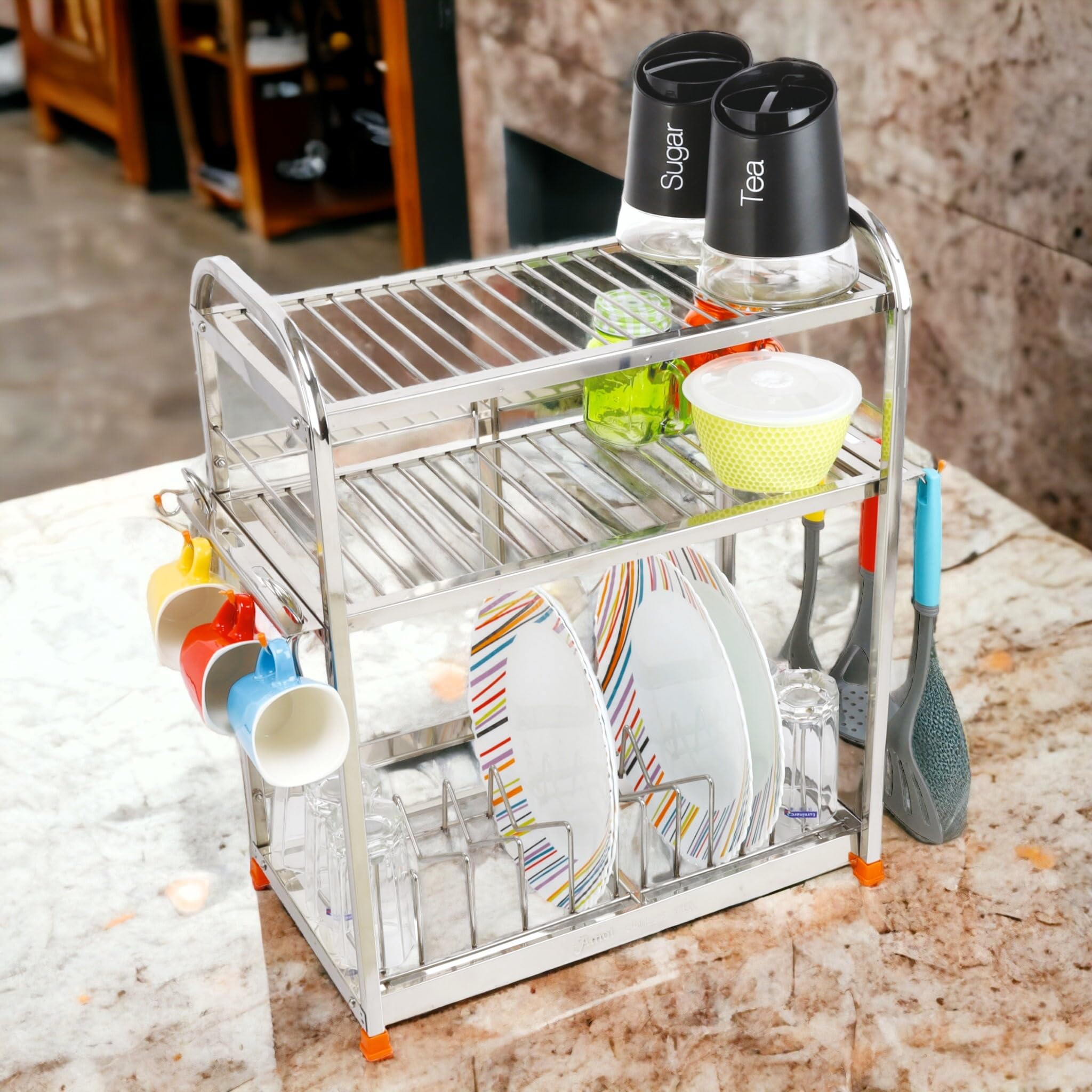Premium Stainless Steel Dish Rack & Kitchen Organizer | AMOL® Wall Mount Utensil Stand for Drying & Storage | Perfect for Small Kitchens, Apartments & Restaurants