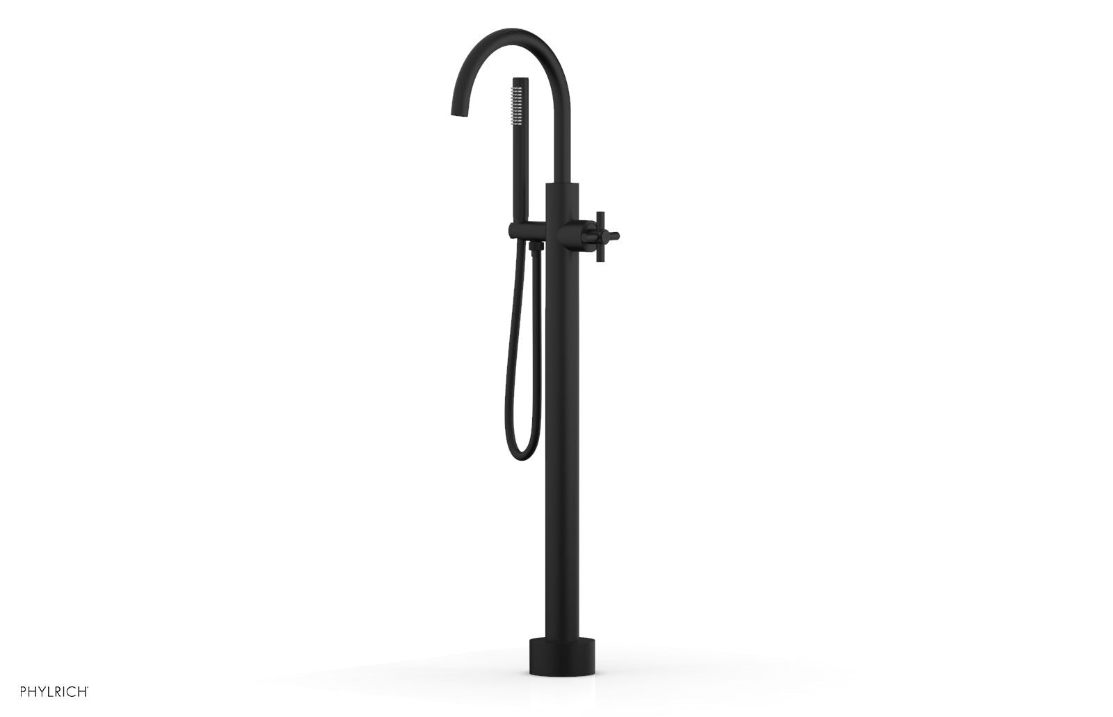 Premium Tall Floor Mount Tub Filler with Cross Handle & Hand Shower - D1314401 - Perfect for Modern Bathroom Renovations and Spa-Like Showers