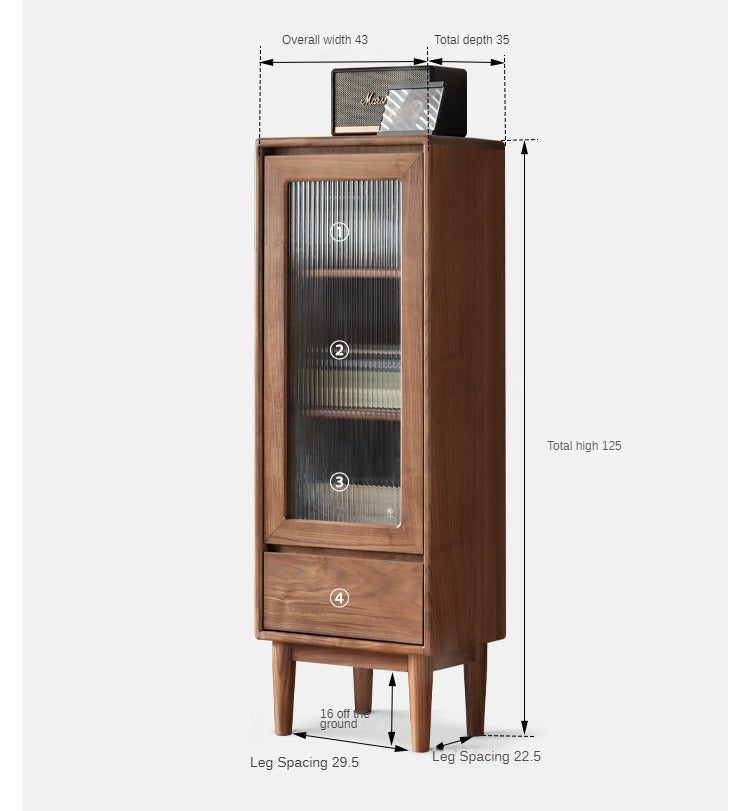 Solid Black Walnut Wood Side Cabinet - Vintage Narrow Storage Cabinet for Bedroom, Living Room & Entryway - Handcrafted Wooden Nightstand with Drawer & Shelf