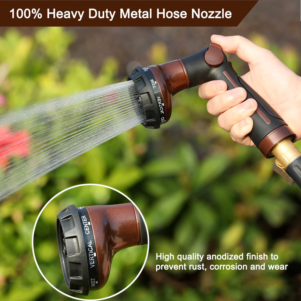 FANHAO Heavy Duty Metal Garden Hose Nozzle - 100% Rust-Proof Thumb Control Water Sprayer for Lawn, Car Washing & Outdoor Cleaning