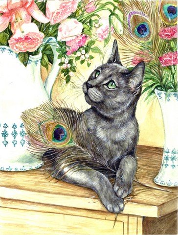 Premium Cat & Peacock Feather Print Flag Canvas - Large House Size for Wall Decor, Garden Party, Festival & Bohemian Home Décor