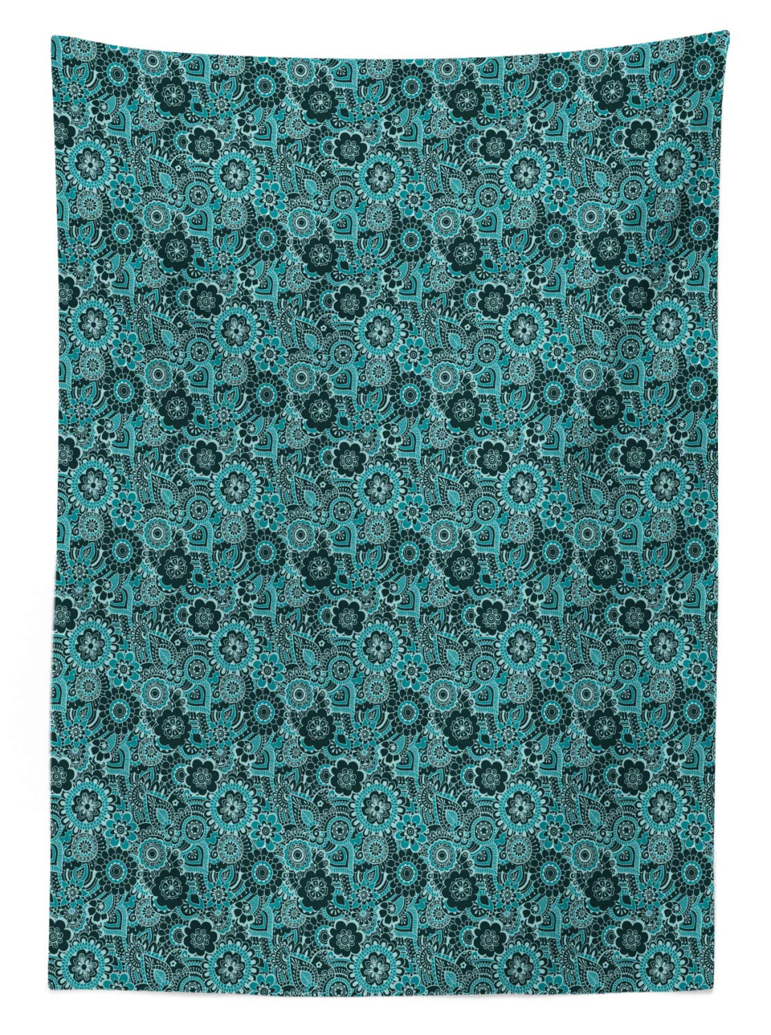 Ambesonne Floral Outdoor Tablecloth - Classic Swirling Ornament with Curlicue Motifs and Flowers Print, Washable Picnic Table Cover 58