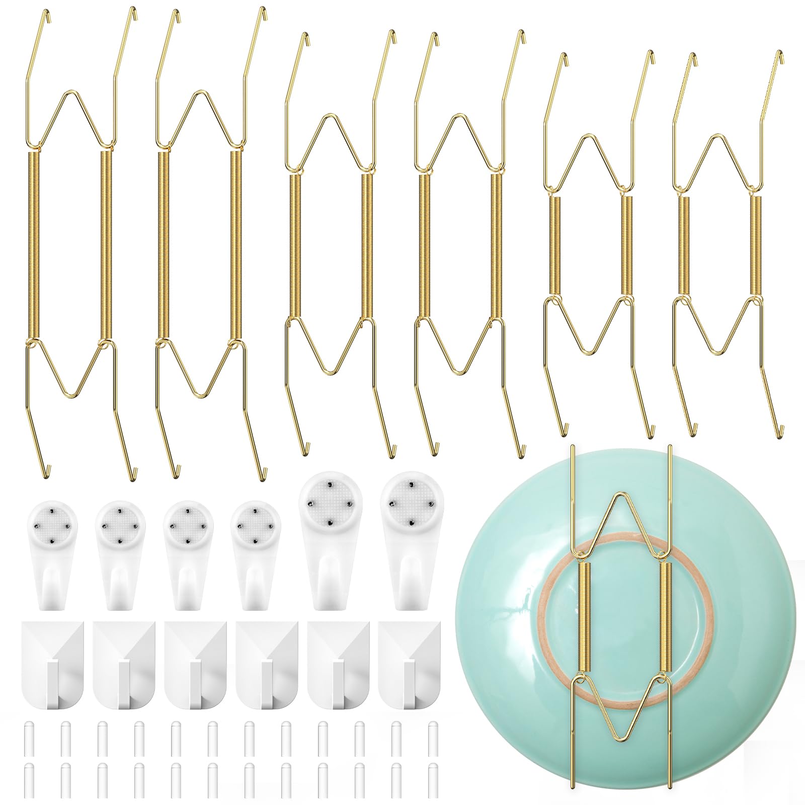 6-Piece Golden Stainless Steel Wall Plate Holders (8/10/12 Inch) - Decorative Plate Hangers for Antique & Art Plates Display - Perfect for Kitchen, Dining Room & Home Decor Wall Arrangements
