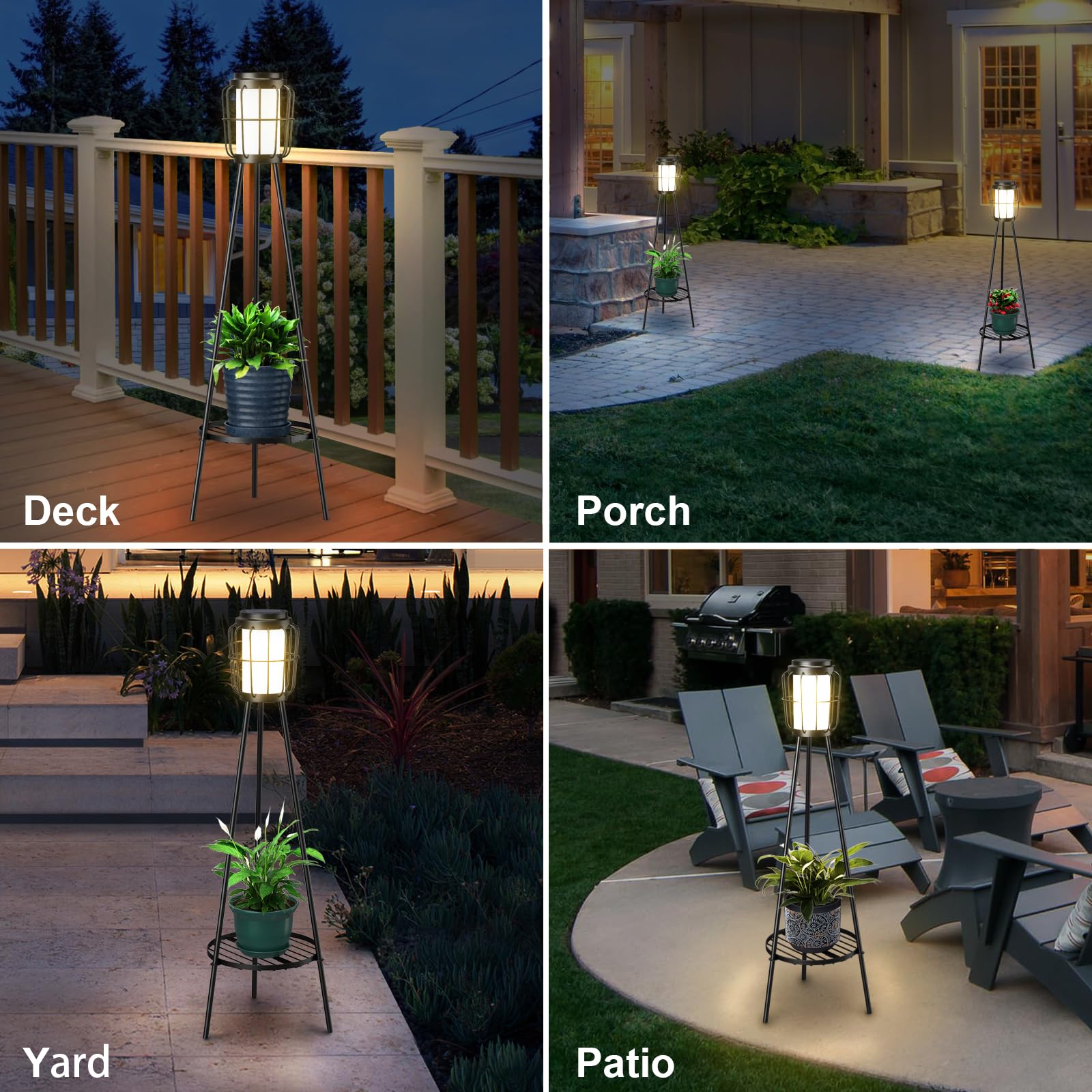 2 Pack Solar Powered Outdoor Floor Lamps with Plant Stand - Waterproof Garden Lights for Patio, Deck, Porch & Yard Decor - Perfect for Evening Gatherings & Landscape Lighting