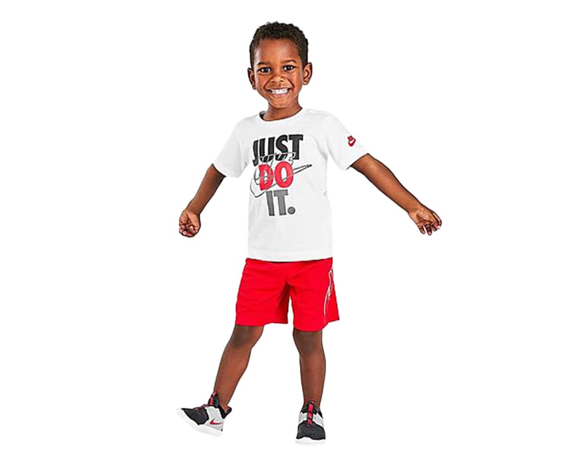 Nike JDI Outline Logo T-Shirt and Shorts Set for Baby Boys - Soft Cotton Activewear Outfit (Size 2T-5T) - Perfect for Playtime, Daycare & Family Outings