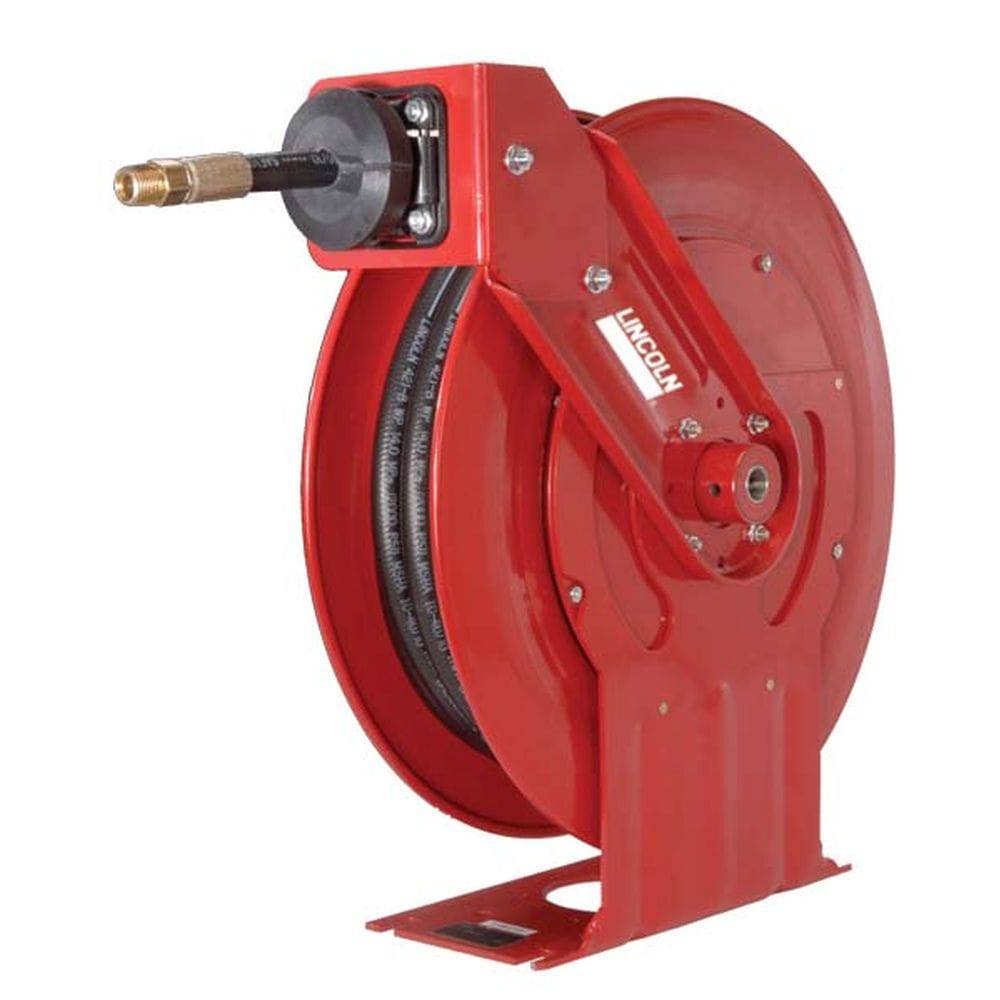 Complete Oil Hose Reel Assembly Kit - Heavy Duty 50ft Retractable Hose with Nozzle for Garage, Workshop & Industrial Use
