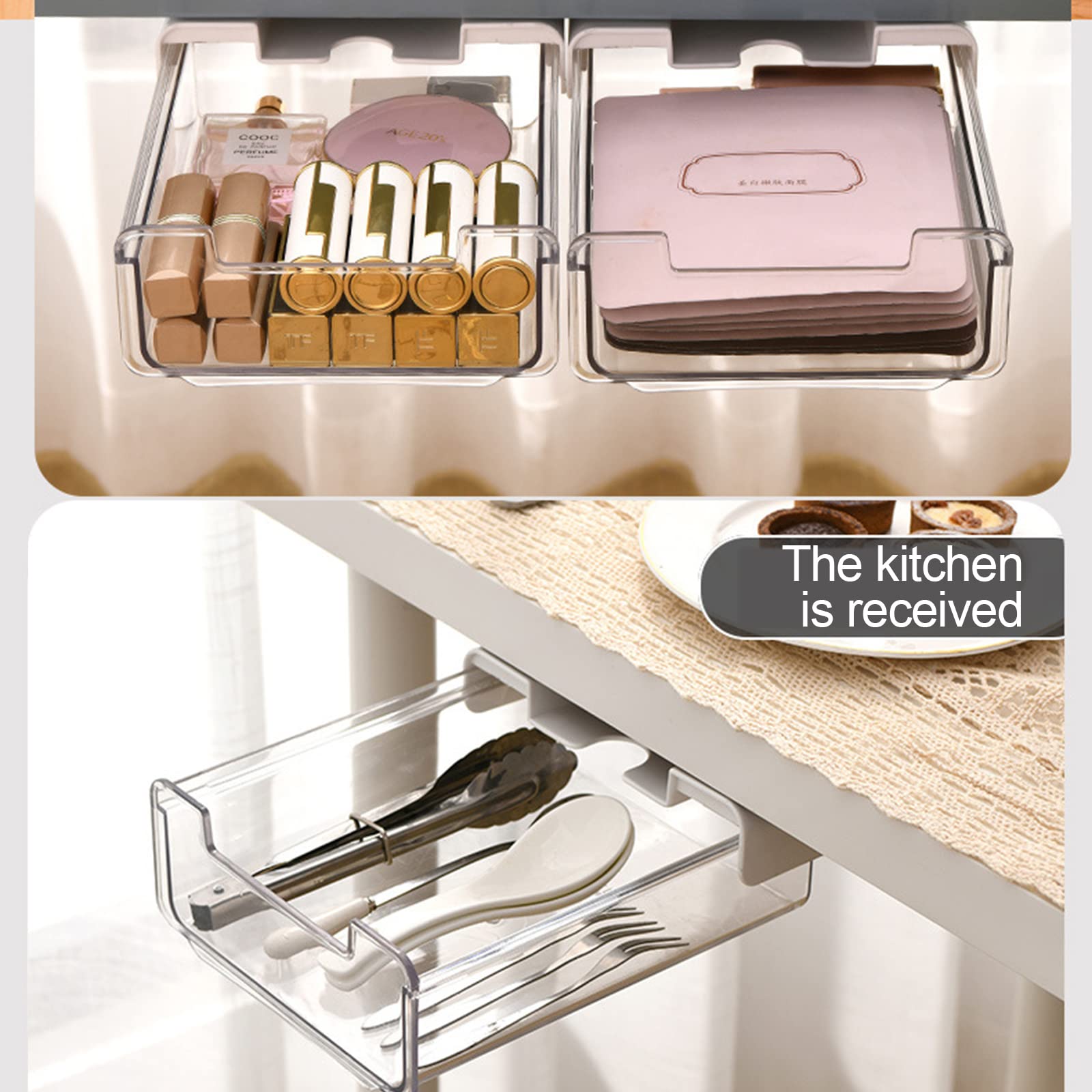 2-Pack Under Desk Drawer Organizer with Self-Adhesive Mount - Slide-Out Storage for Office & Home - Perfect for Organizing Stationery, Files & Small Items (Space-Saving Desk Solution)