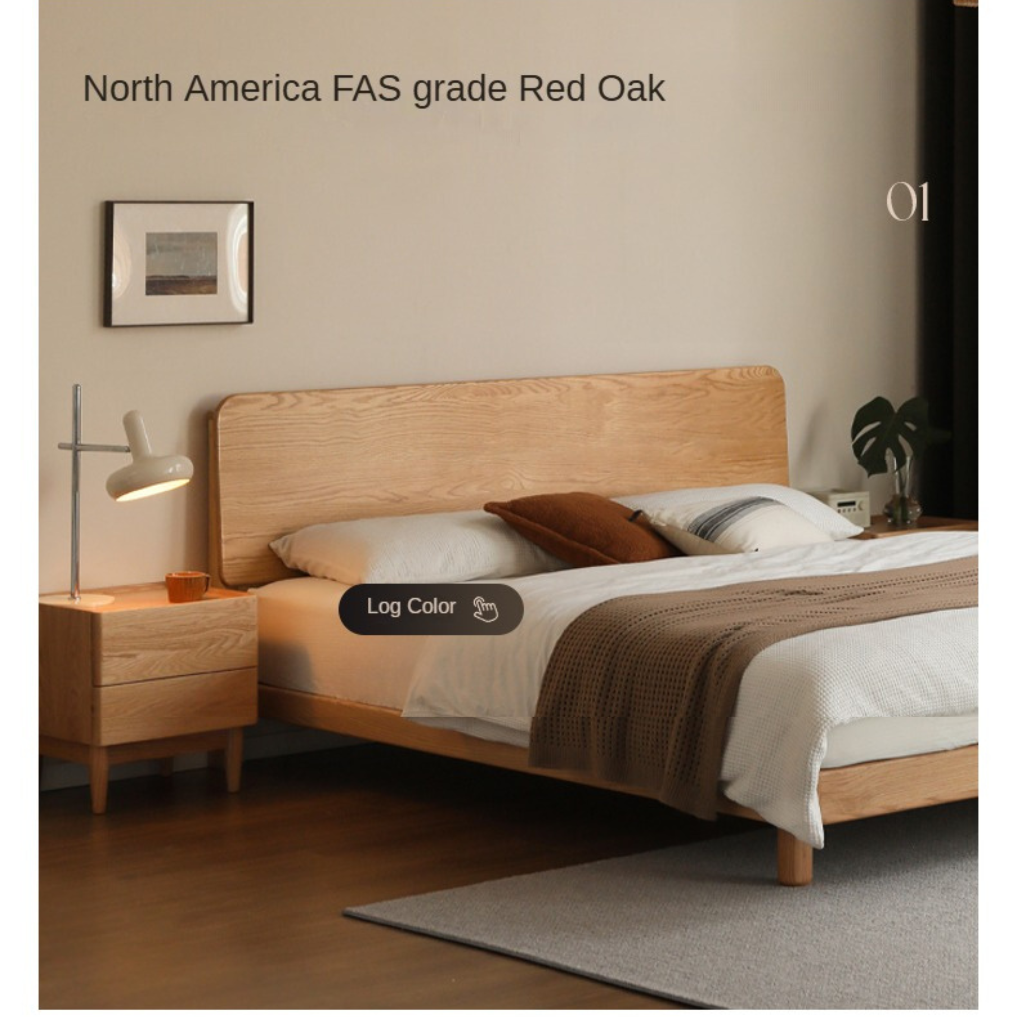 Solid Oak Wood Nordic Modern Bed - Minimalist Scandinavian Style Bedroom Furniture for Home Decor & Cozy Sleeping