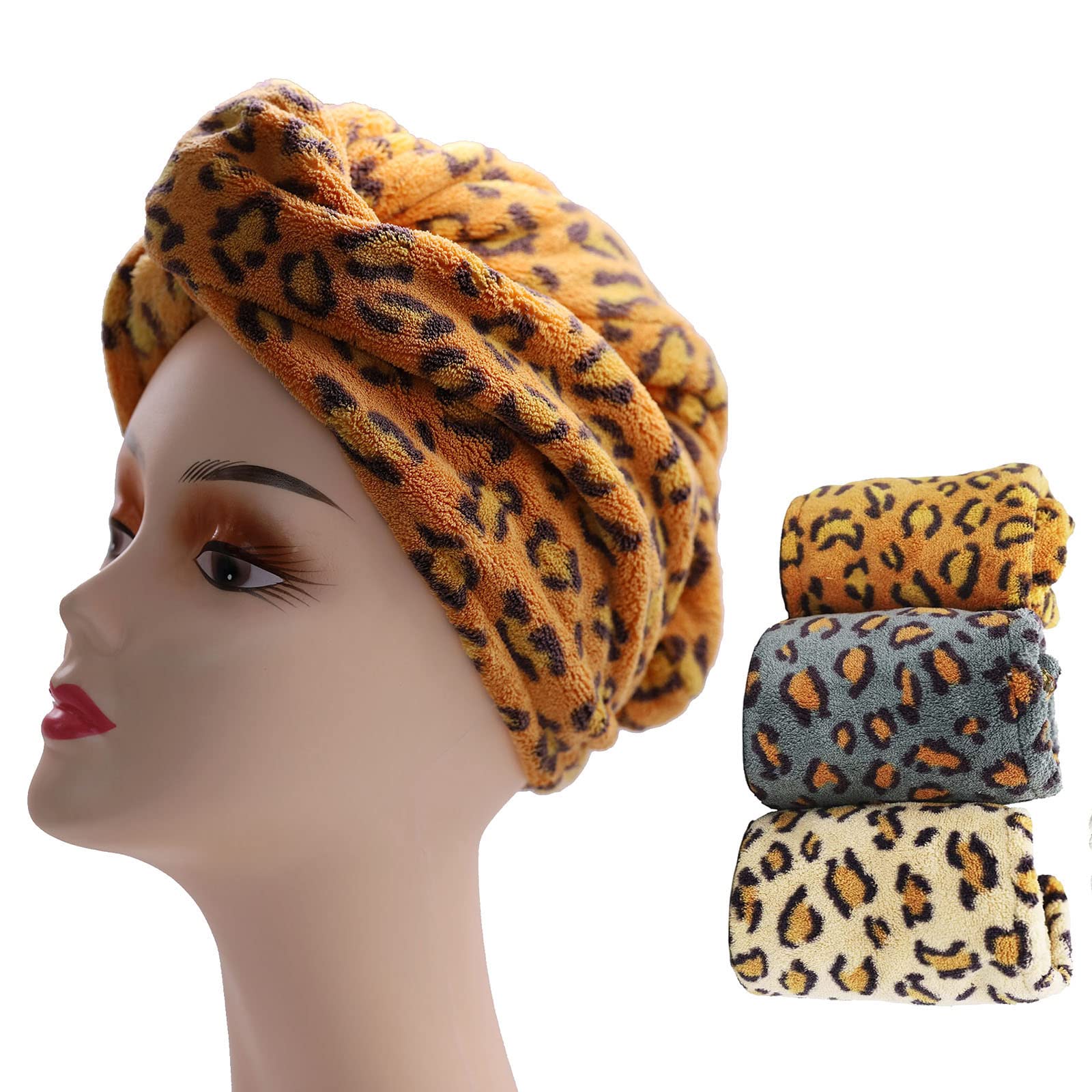 HRuiRed 3 Pack Super Absorbent Hair Towel Wrap for Women - Quick Dry Hair Towel with Button, Includes 1 Mask Towel, Anti-Frizz Hair Wrap for Curly & Long Hair - Perfect for Post-Shower, Salon & Travel Use