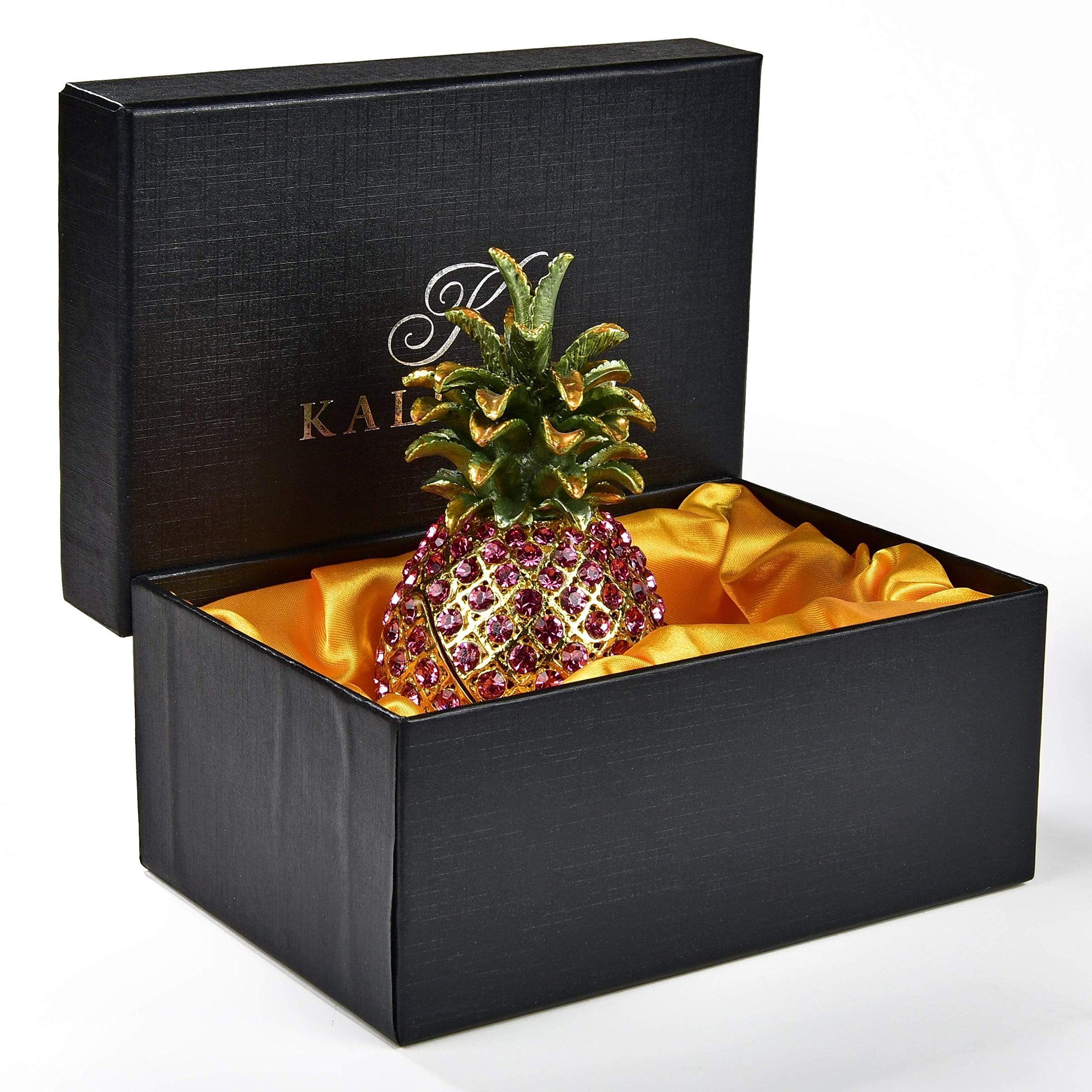 KALIFANO Pink Pineapple Jewelry Box with Swarovski Crystals - Handmade Gemstone Storage Organizer for Earrings, Necklaces & Rings - Decorative Display Case & Collectible Ornament - Perfect for Travel, Gift Giving & Home Decor