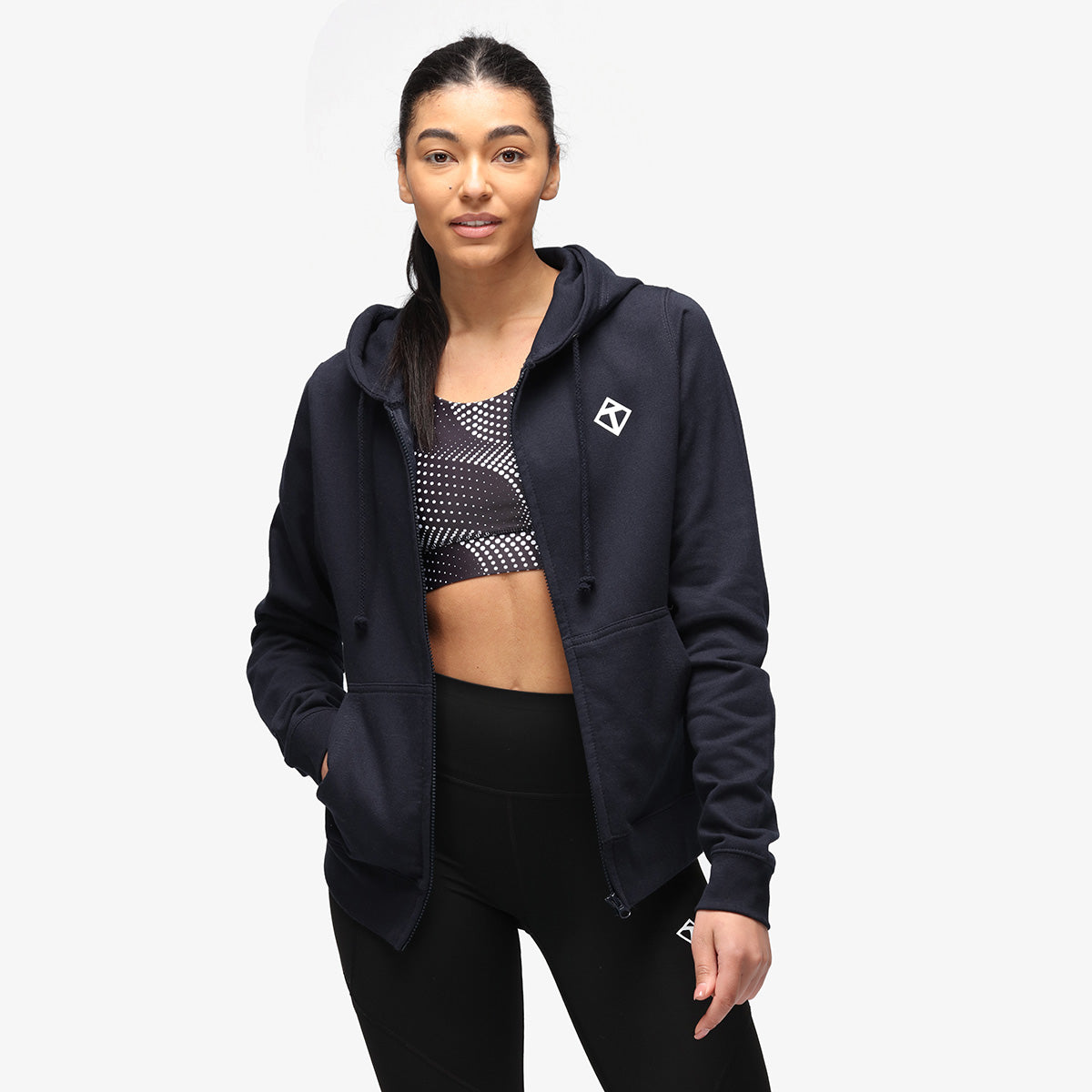 Navy Blue Diamond Pattern Women's Hoodie - Cozy & Stylish Pullover for Casual Wear, Lounge & Outdoor Activities