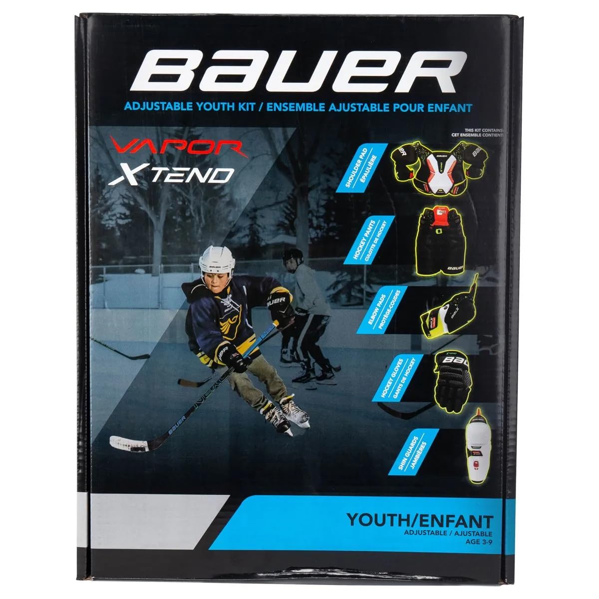 Bauer Vapor X-Tend Youth Ice Hockey Protective Gear Set - Adjustable Gloves, Pants, Shoulder Pads, Shin Guards & Elbow Pads for Kids Ages 3-9 - Perfect for Beginner Hockey Training & Youth League Games