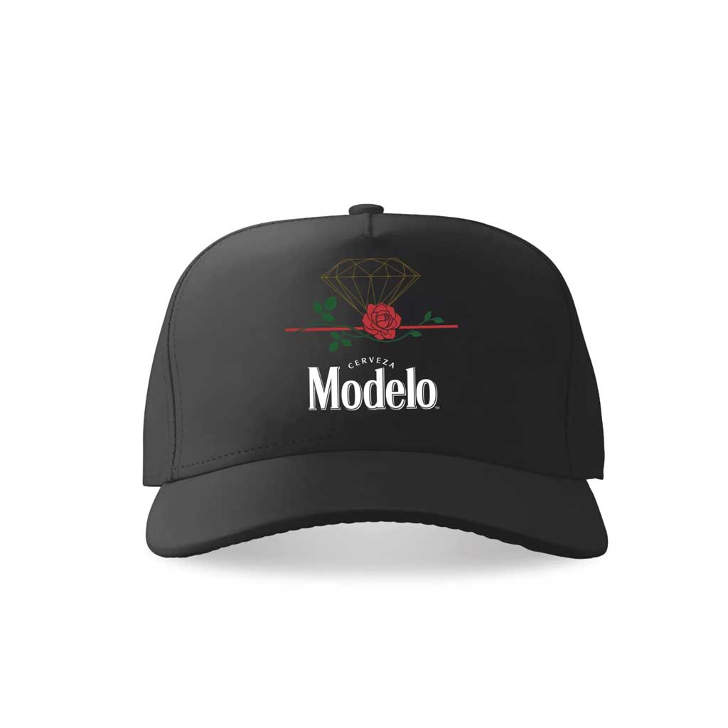 Diamond x Modelo Rose Snapback Hat - Black Adjustable Baseball Cap for Men & Women - Perfect for Sports, Casual Wear & Street Fashion