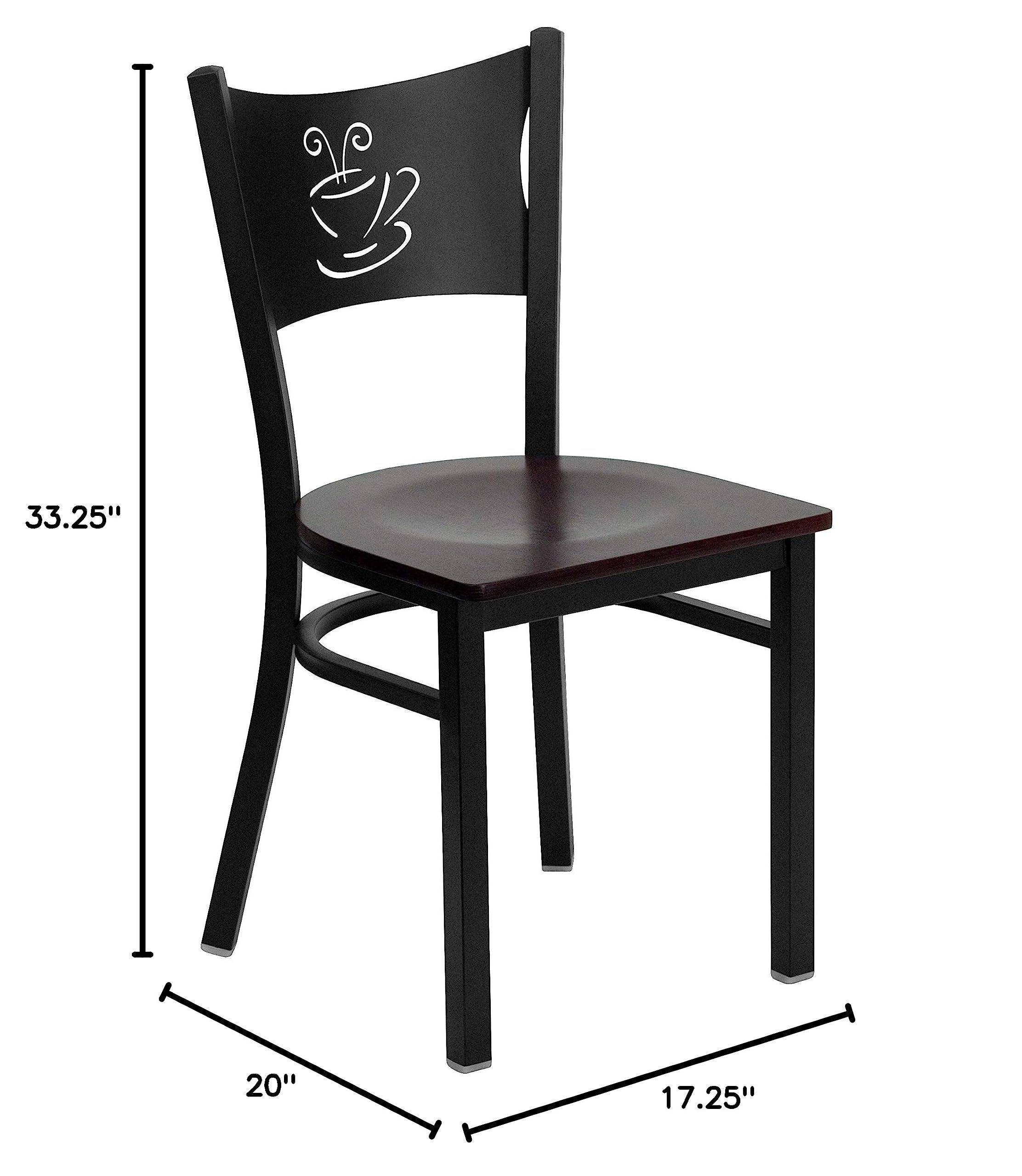 2 Pack Black Metal Coffee Shop Chairs with Mahogany Wood Seats - Durable Restaurant & Cafe Furniture for Indoor & Outdoor Dining Areas