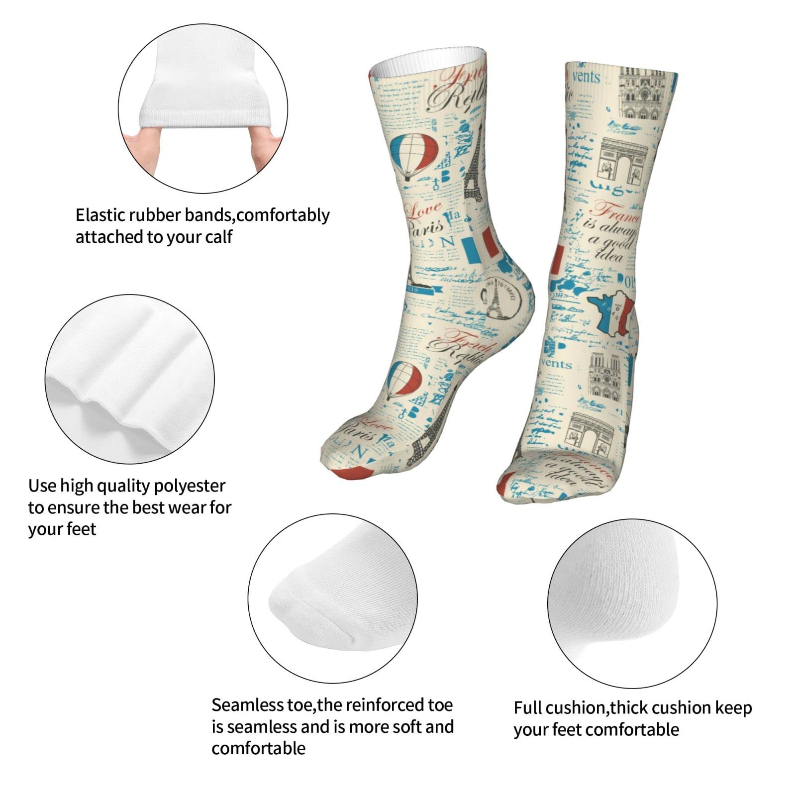 French Paris Symbol Abstract Crew Socks for Women & Men - Novelty Sports Outdoor Casual Socks - Perfect for Travel, Gifts & Everyday Wear