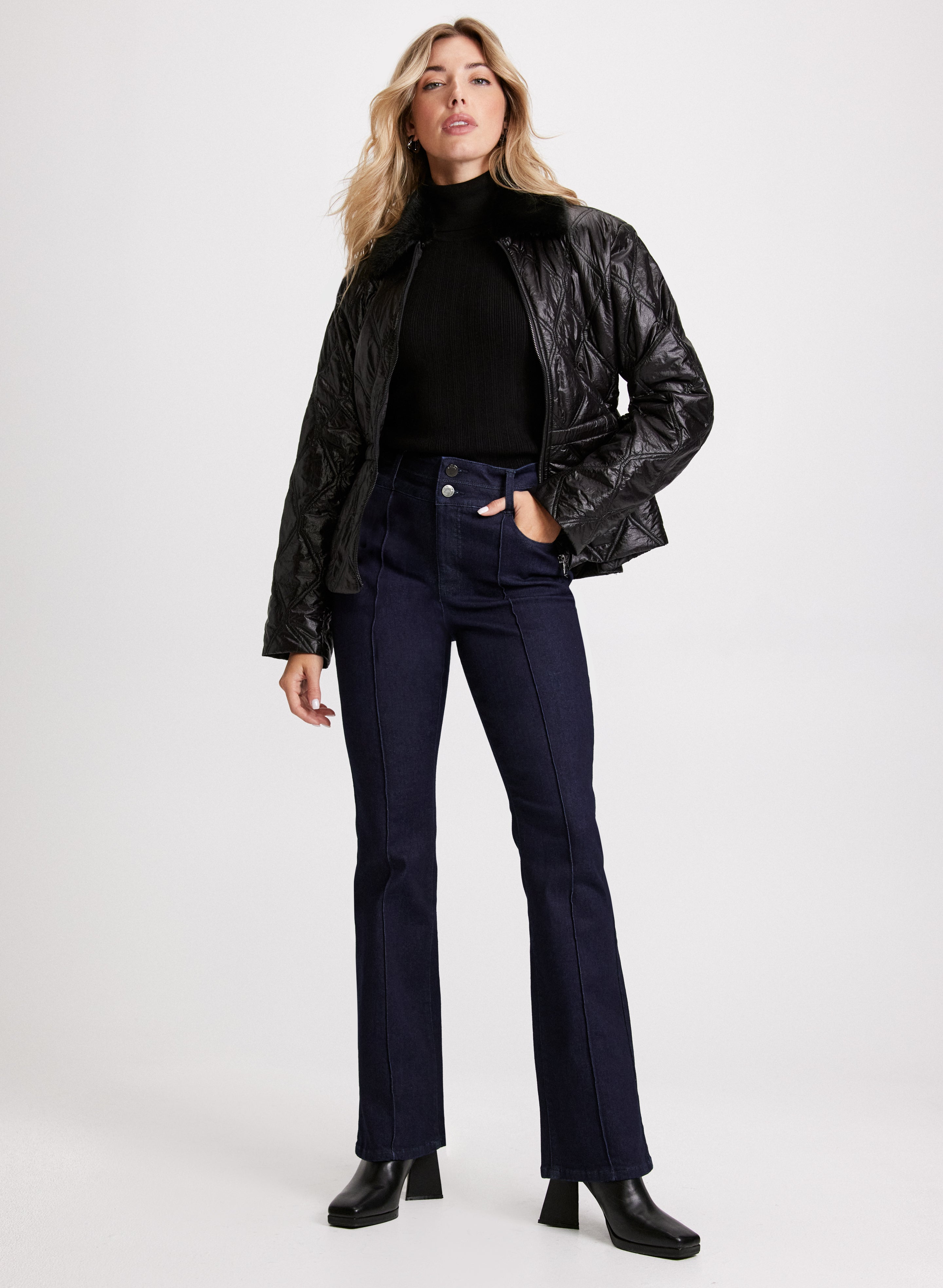 Flared Pintuck Jeans for Women - High Waist Stretch Denim Pants with Bootcut Leg | Perfect for Casual Wear, Office Outfits & Date Nights