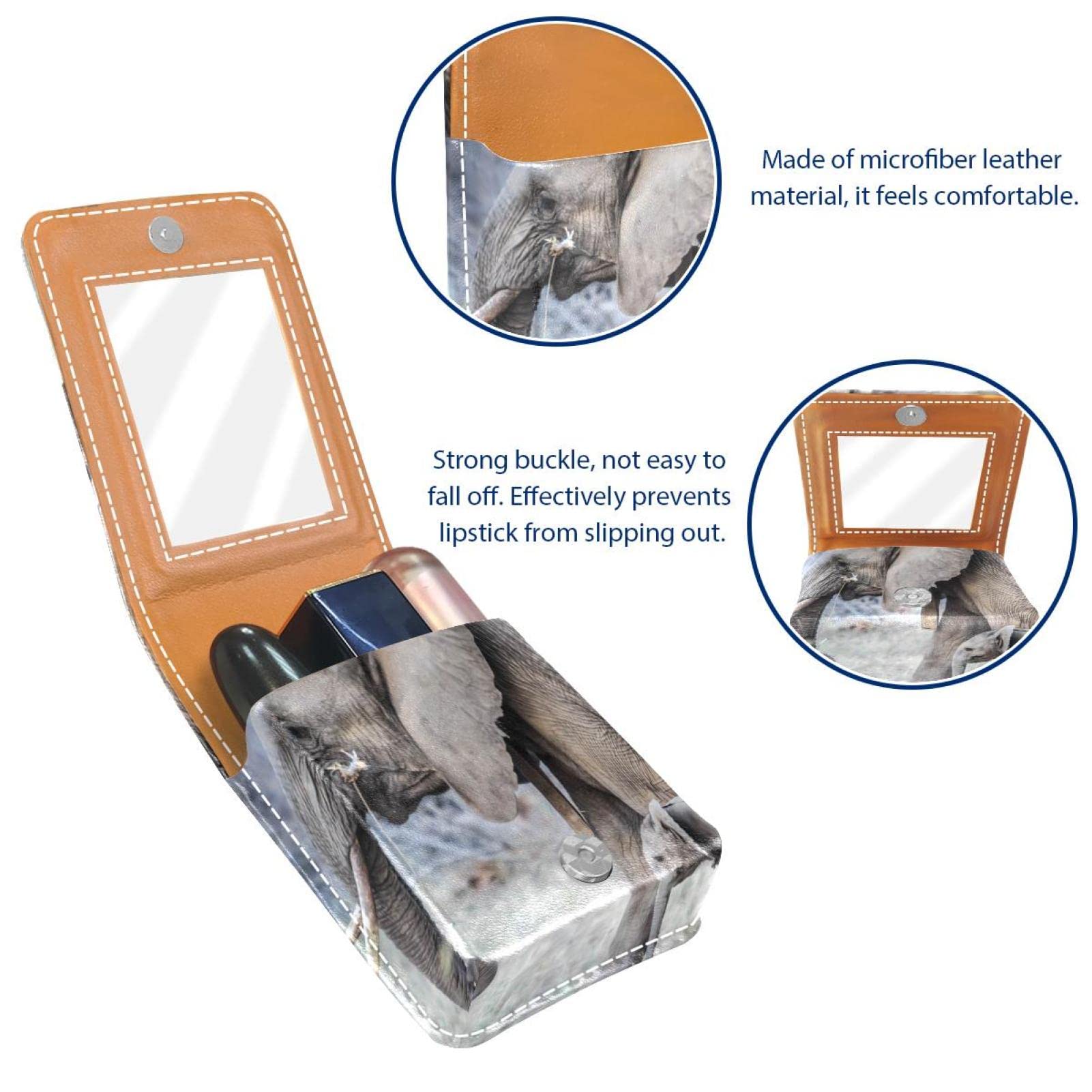 Personalized Lipstick Case - Portable Makeup Bag & Cosmetic Pouch Organizer with Mother & Baby Elephant Design - Perfect for Travel, Gift Giving & Daily Makeup Storage