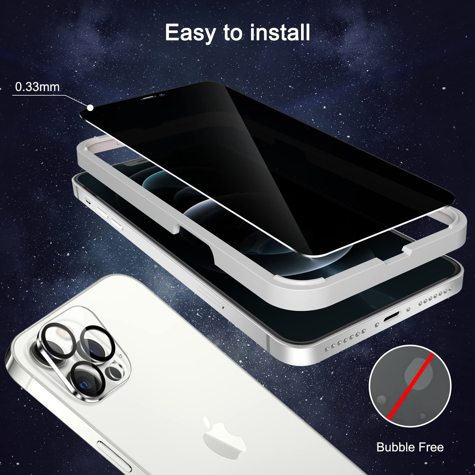 2+3 Pack iPhone 12 Pro Max Privacy Screen Protector with Camera Lens Cover - 9H Tempered Glass, Anti-Spy, Shatterproof & Bubble-Free for 6.7