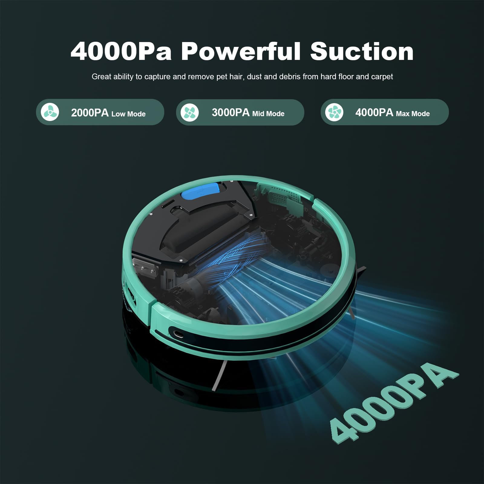 TECBOT S3 PRO Robot Vacuum and Mop Combo with LiDAR Navigation, 5200mAh Battery & 4000Pa Suction - Smart WiFi/Alexa Connected, Self-Charging Robotic Cleaner for Hard Floors, Pet Hair, Carpets - Perfect for Daily Home Cleaning & Pet Owners (Blue)