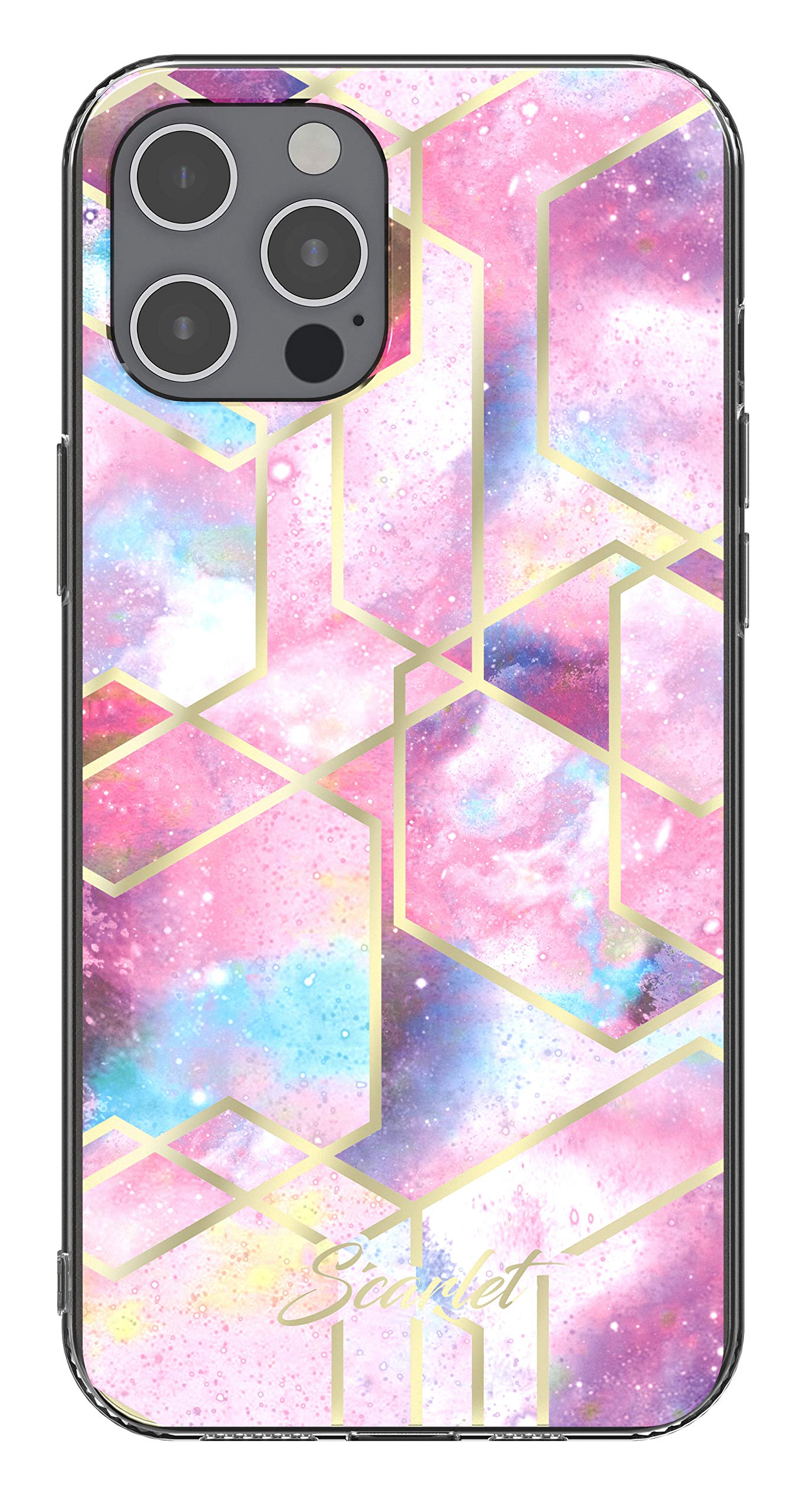 Scarlet Pink Stardust iPhone 12 Pro Max Case - Slim Stylish Protective Cover with Shiny Gold Accents | Wireless Charging Compatible | 6.7 Inch Phone Cover | Perfect for Everyday Use, Work & Travel (Pink Stardust)