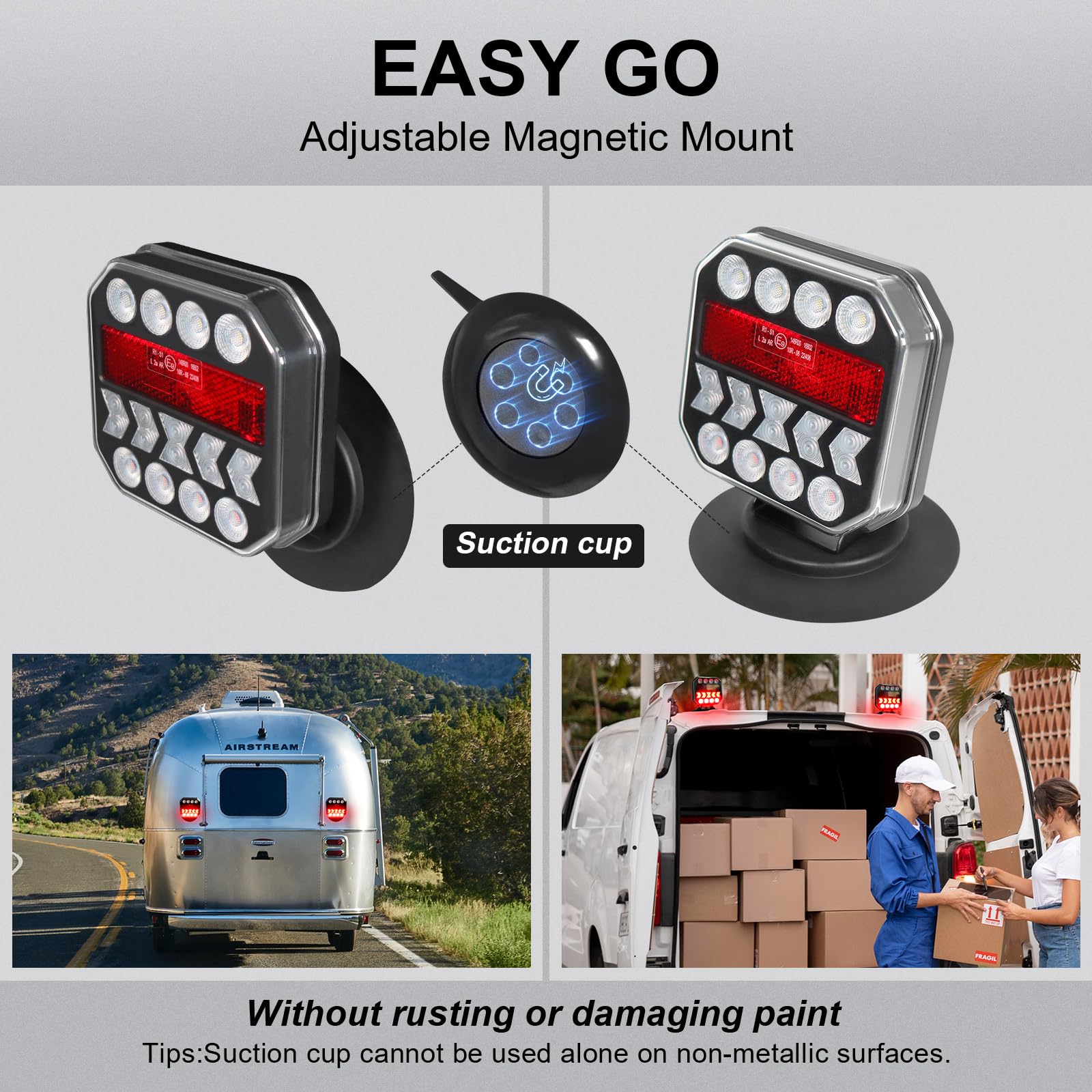 Agrieyes USB-C Wireless Trailer Lights - Adjustable Magnetic Tow Light with Retroreflectors, Rechargeable Towing Light Kit for Trucks, Boats, RVs, Vehicles & Caravans | Perfect for Nighttime Towing, Camping & Road Safety