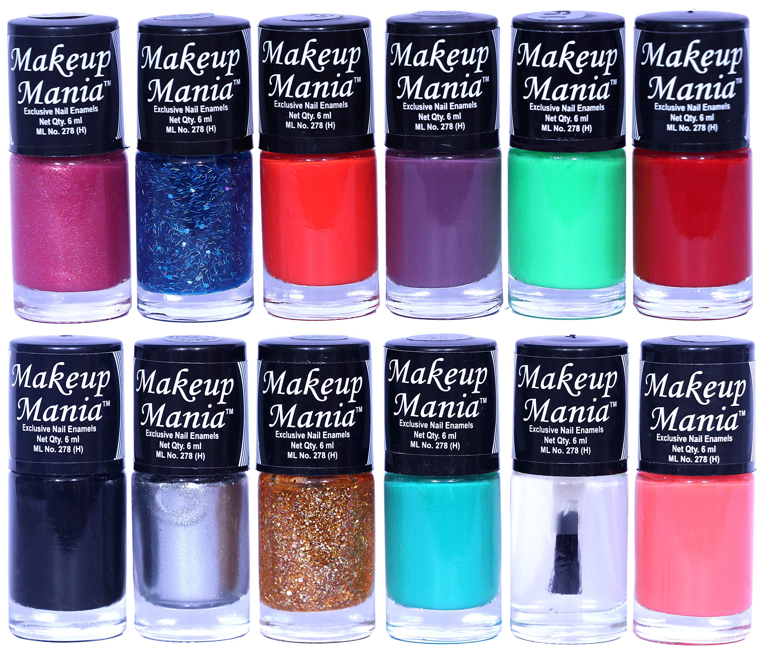 Makeup Mania 12-Piece Nail Polish Set - 6ml Each, Multicolor Combo No.142 - Perfect for Home Manicures, Parties & Gift Giving