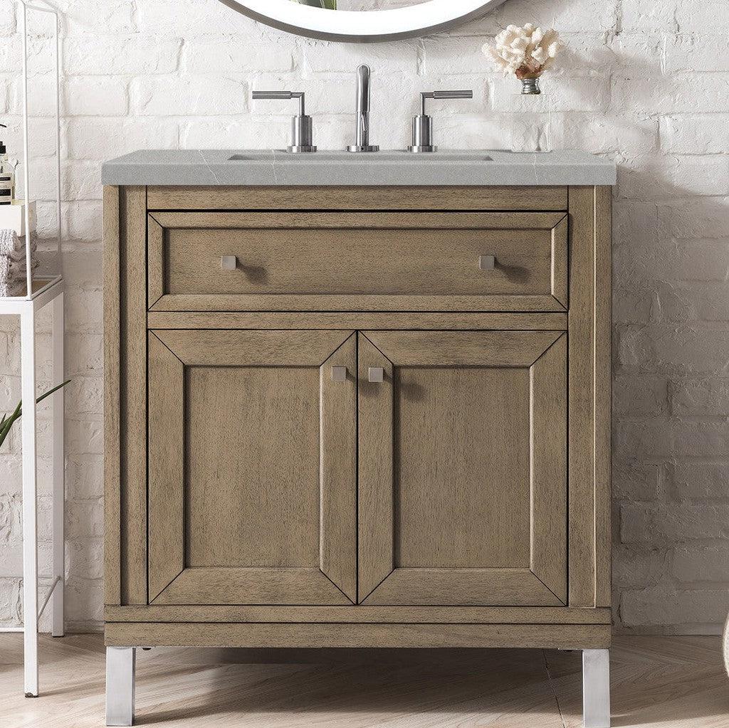 James Martin Vanities Chicago Collection 30-Inch Single Bathroom Vanity in Whitewashed Walnut with Countertop Options - Perfect for Modern Bathroom Renovations & Small Space Solutions