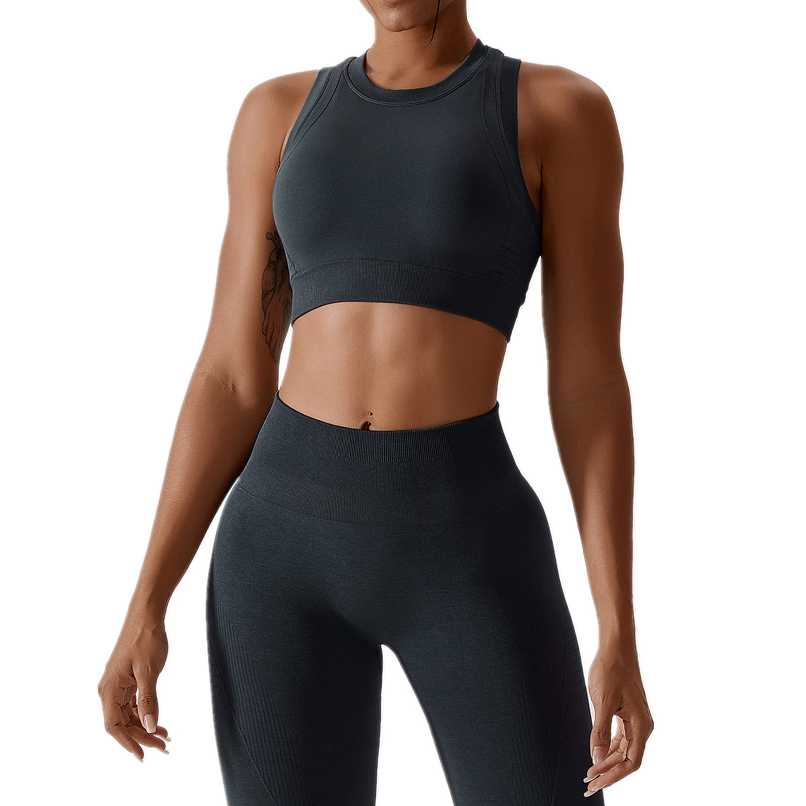 ABOCIW Women's Seamless Workout Sets - Racerback Sports Bra & High Waist Yoga Leggings 2-Piece Gym Outfit for Running, Pilates & Fitness Training