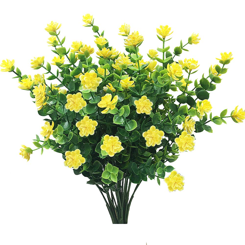 JEMONG Artificial Flowers - UV Resistant Fake Outdoor Plants, Faux Plastic Greenery Shrubs for Indoor/Outside Hanging Planters - Home & Garden Decor in Yellow - Perfect for Porch, Patio, Balcony & Wedding Decorations