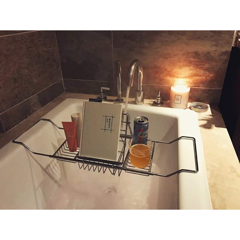 Stainless Steel Retractable Bathtub Reading Rack & Wine Holder - Adjustable Bathroom Shelf for Books, Glasses & Storage - Perfect for Relaxing Baths & Spa Nights