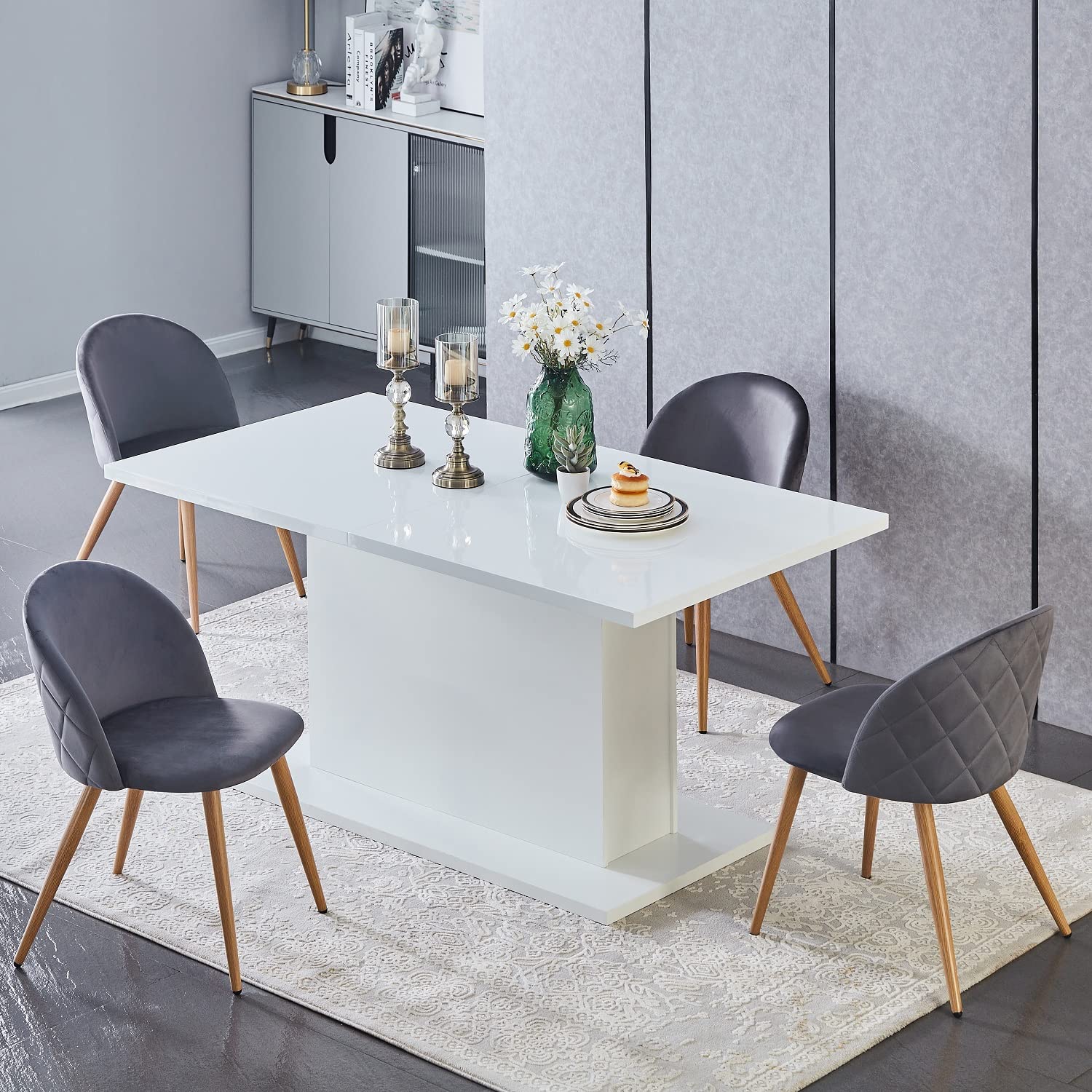 FurnitureR Velvet Dining Chairs Set of 2 - Modern Mid Century Kitchen & Living Room Accent Chairs with Metal Legs, Grey - Perfect for Dining Rooms, Breakfast Nooks & Home Decor (2PCS)