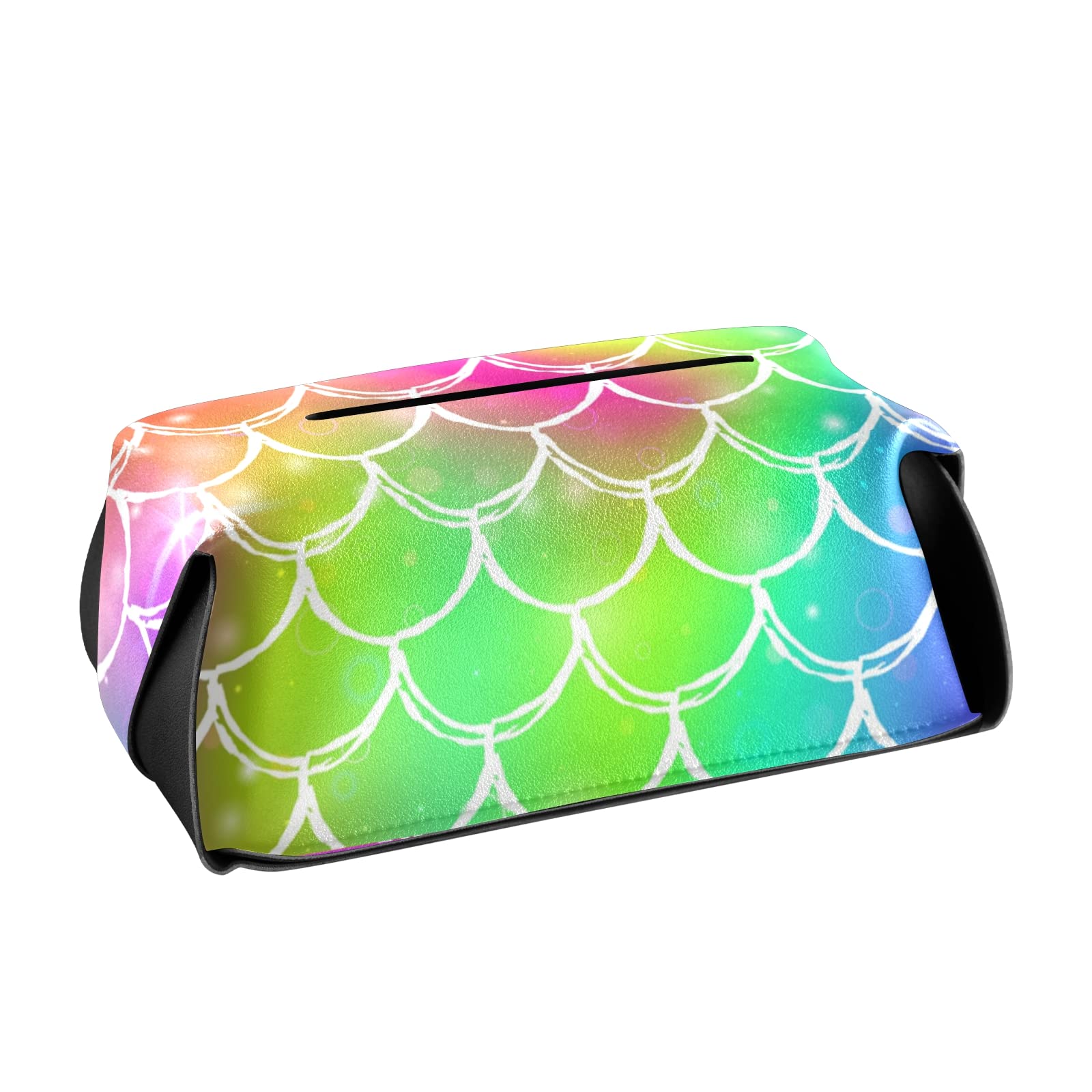 Rainbow Mermaid Tissue Box Cover - Leather Holder for Car & Bathroom Decor