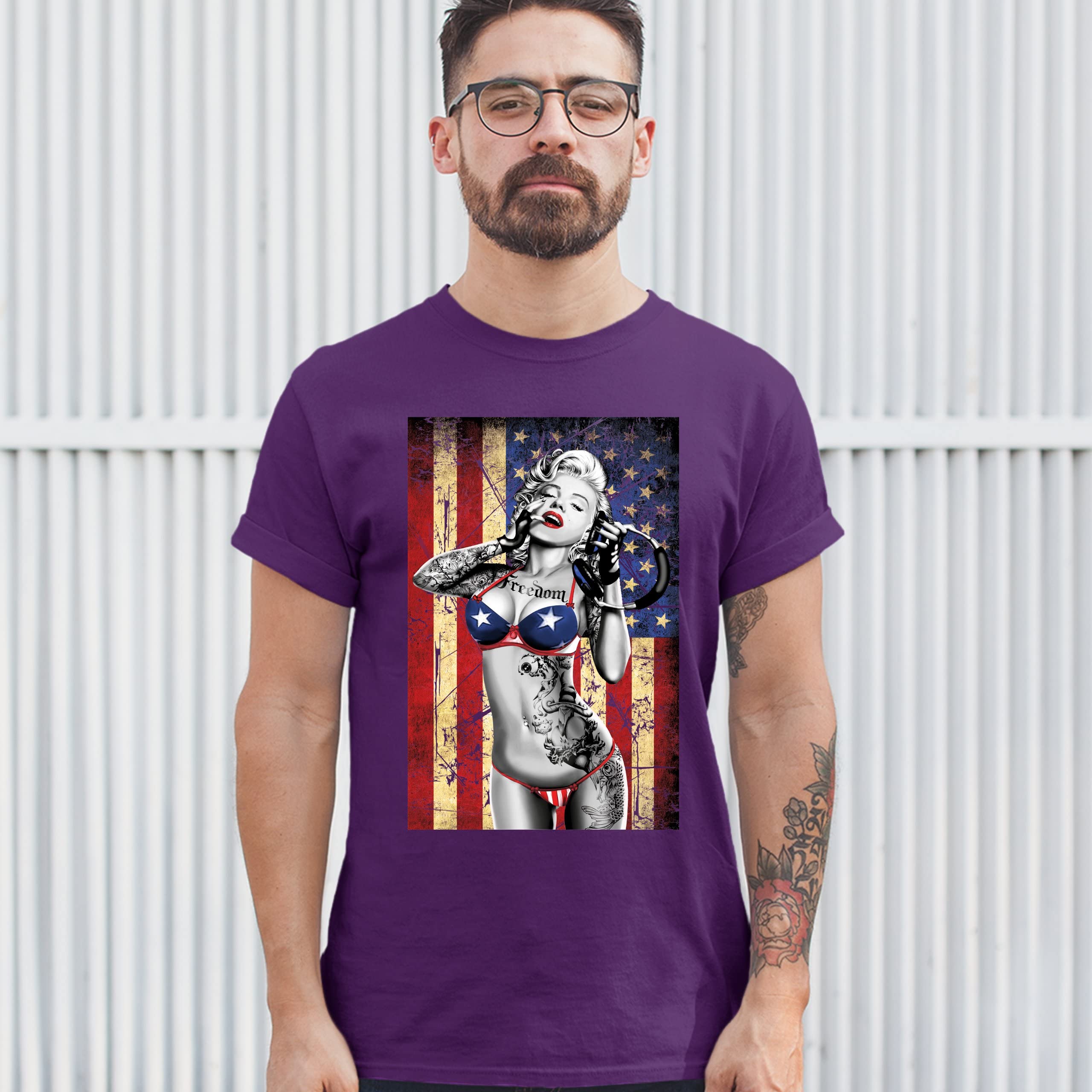 Vintage Marilyn Monroe Hollywood Glamour T-Shirt - American Flag Print Retro Tee for Men & Women | Casual Wear, Street Style, Patriotic Outfits