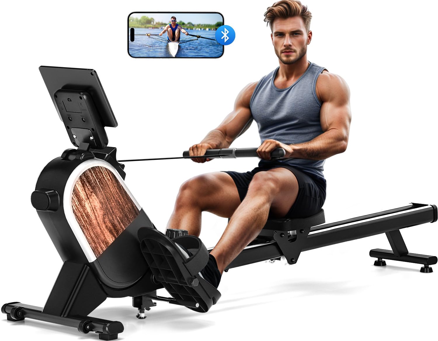 MOSUNY Magnetic Rowing Machine for Home - 350 LB Weight Capacity, 16 Resistance Levels, Dual Slide Rail System with Bluetooth & App Connectivity (2025 Model) - Perfect for Home Gym, Full-Body Workout & Cardio Training
