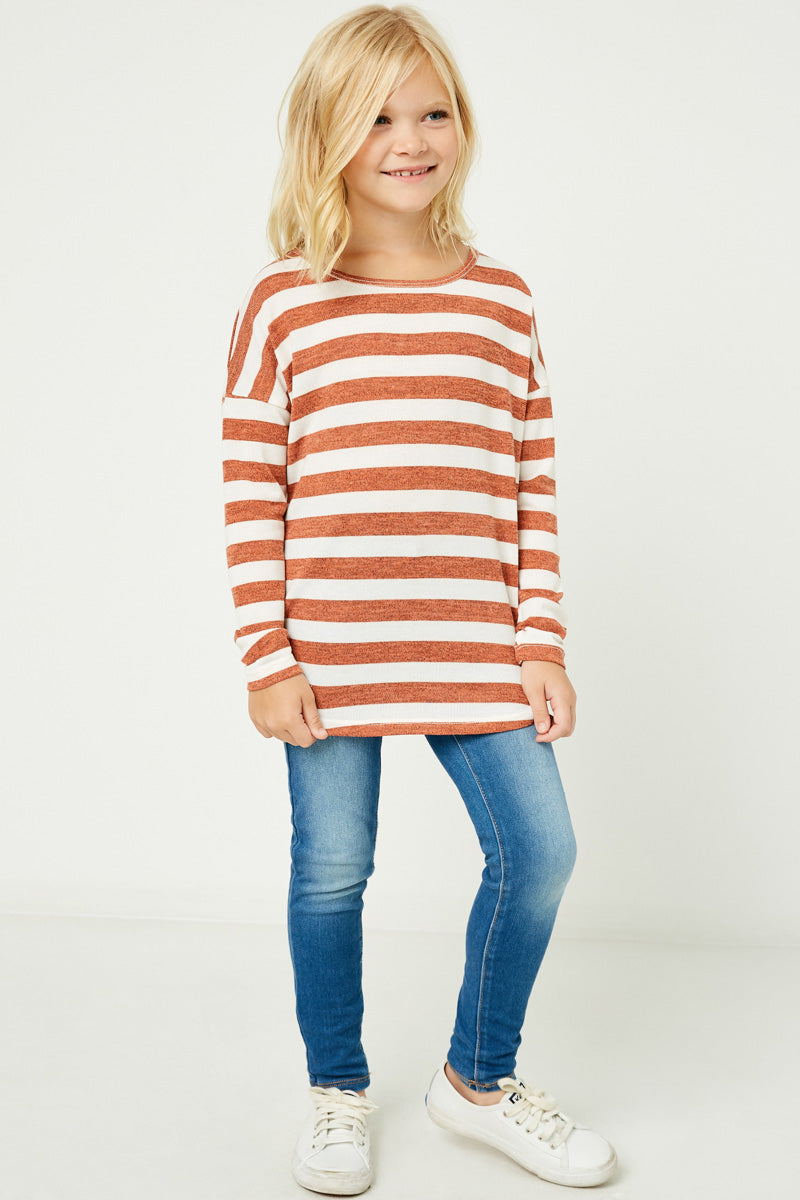 Drop Shoulder Stripe Knit Top for Women - Casual Long Sleeve T-Shirt with Striped Pattern - Perfect for Fall Outfits, Layering & Everyday Wear