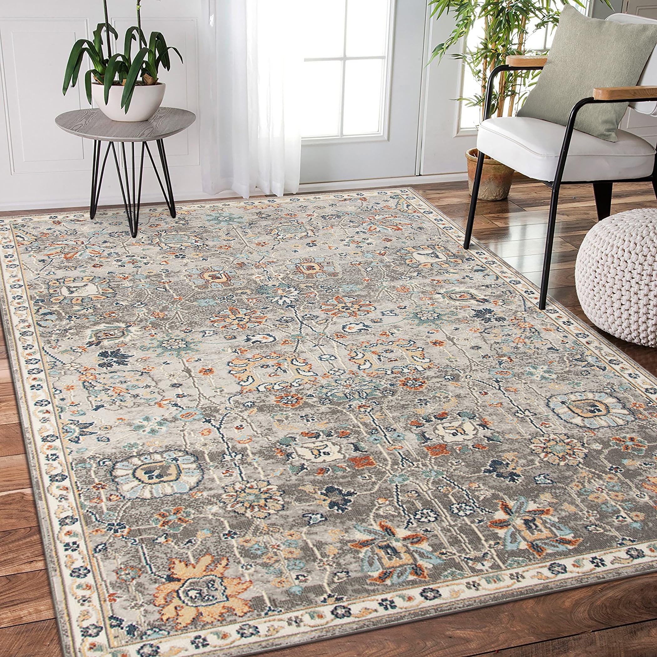 AMER Rugs Bohemian Hialeah Collection 8x10 Indoor/Outdoor Area Rug - Machine Washable Grey Bohemian Rug for Living Room, Bedroom, Dining Room, Kitchen | Perfect for Home Decor, Patio & High Traffic Areas