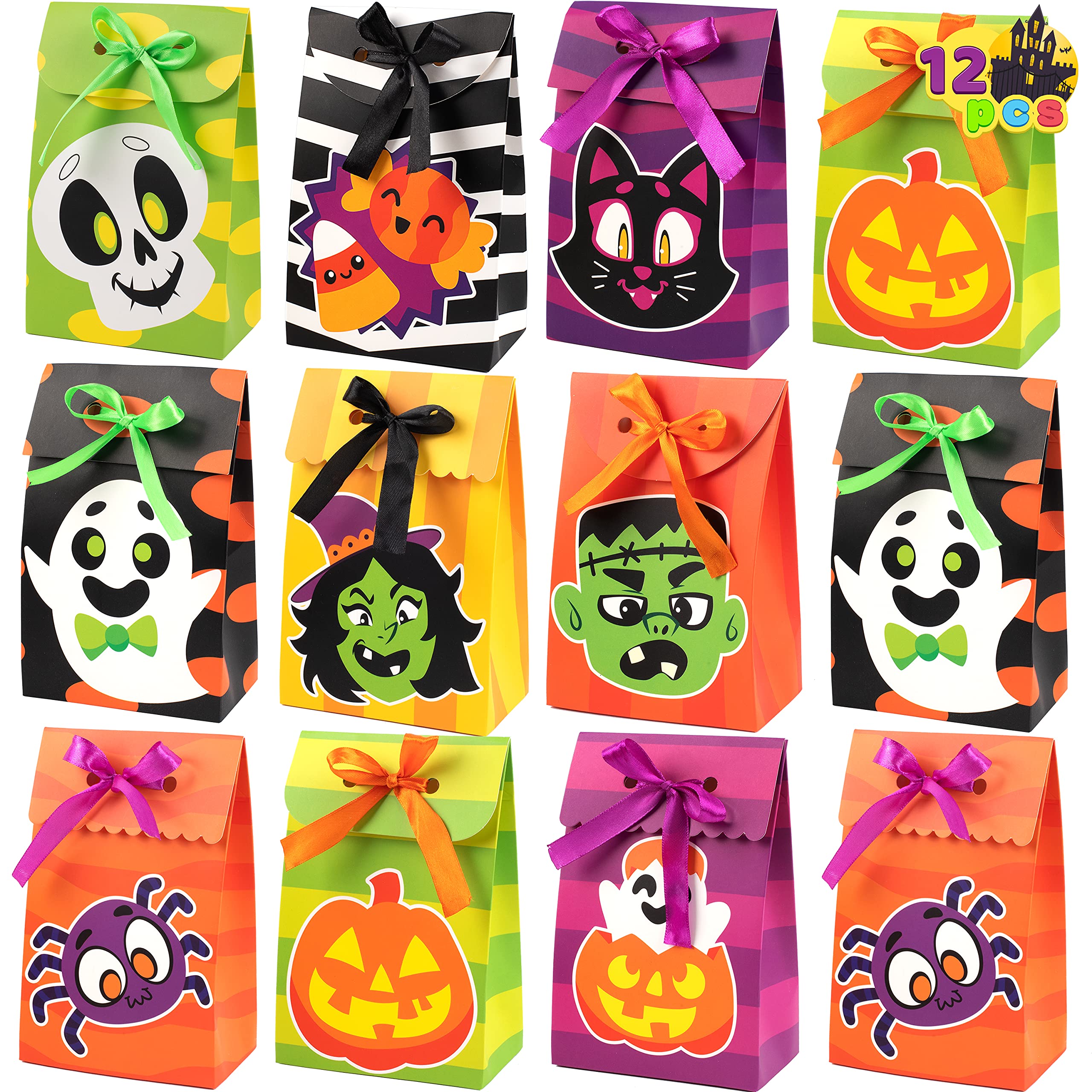 JOYIN Halloween Candy Bags - 12 Pack Treat Boxes with Ribbon for Trick or Treat, Party Favors & Sweet Goodie Bags | Perfect for Halloween Parties, Classroom Treats & Neighborhood Candy Distribution